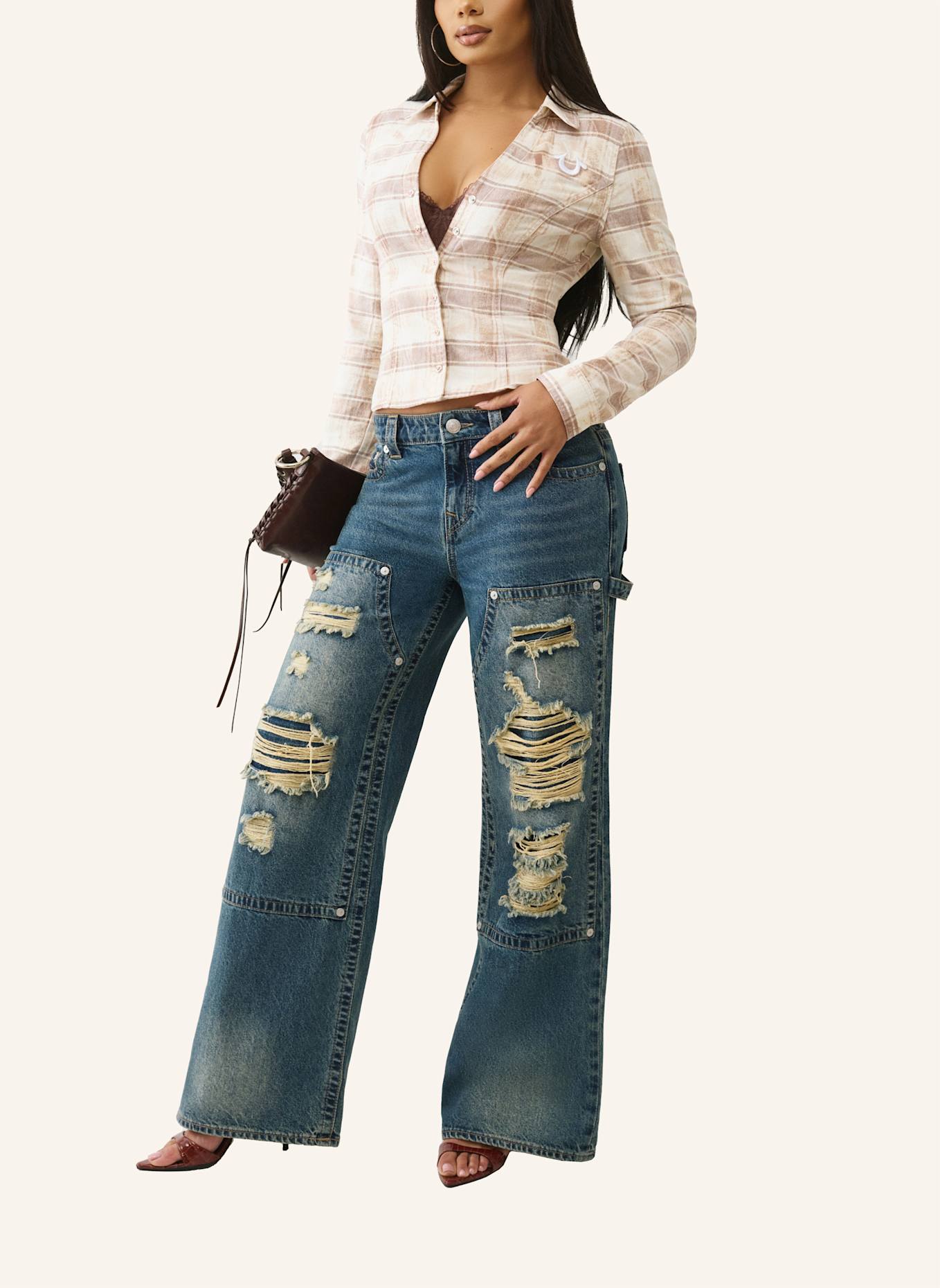 TRUE RELIGION Karohemd: BRAUN/ BEIGE