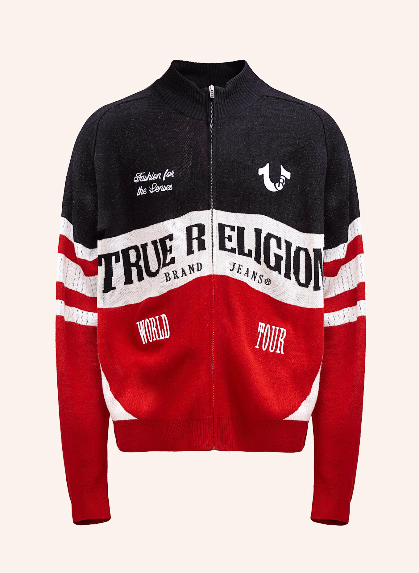 TRUE RELIGION Zip-Sweatshirt RACING: ROT/ BLAU/ WEISS