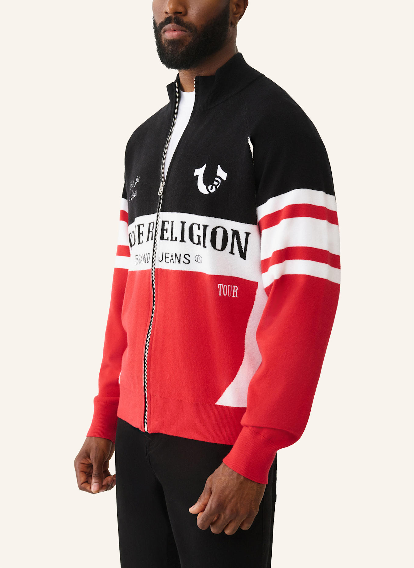 TRUE RELIGION Zip-Sweatshirt RACING: ROT/ BLAU/ WEISS