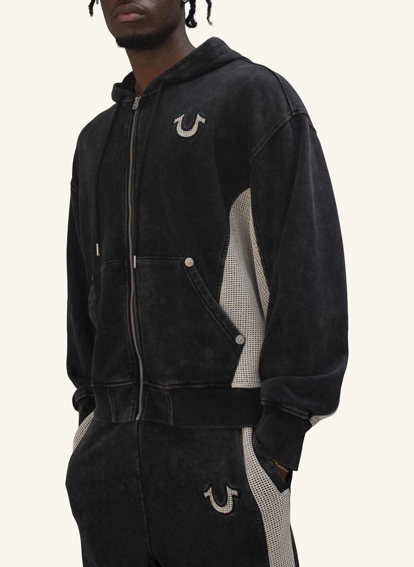 TRUE RELIGION Zip-Hoodie: SCHWARZ
