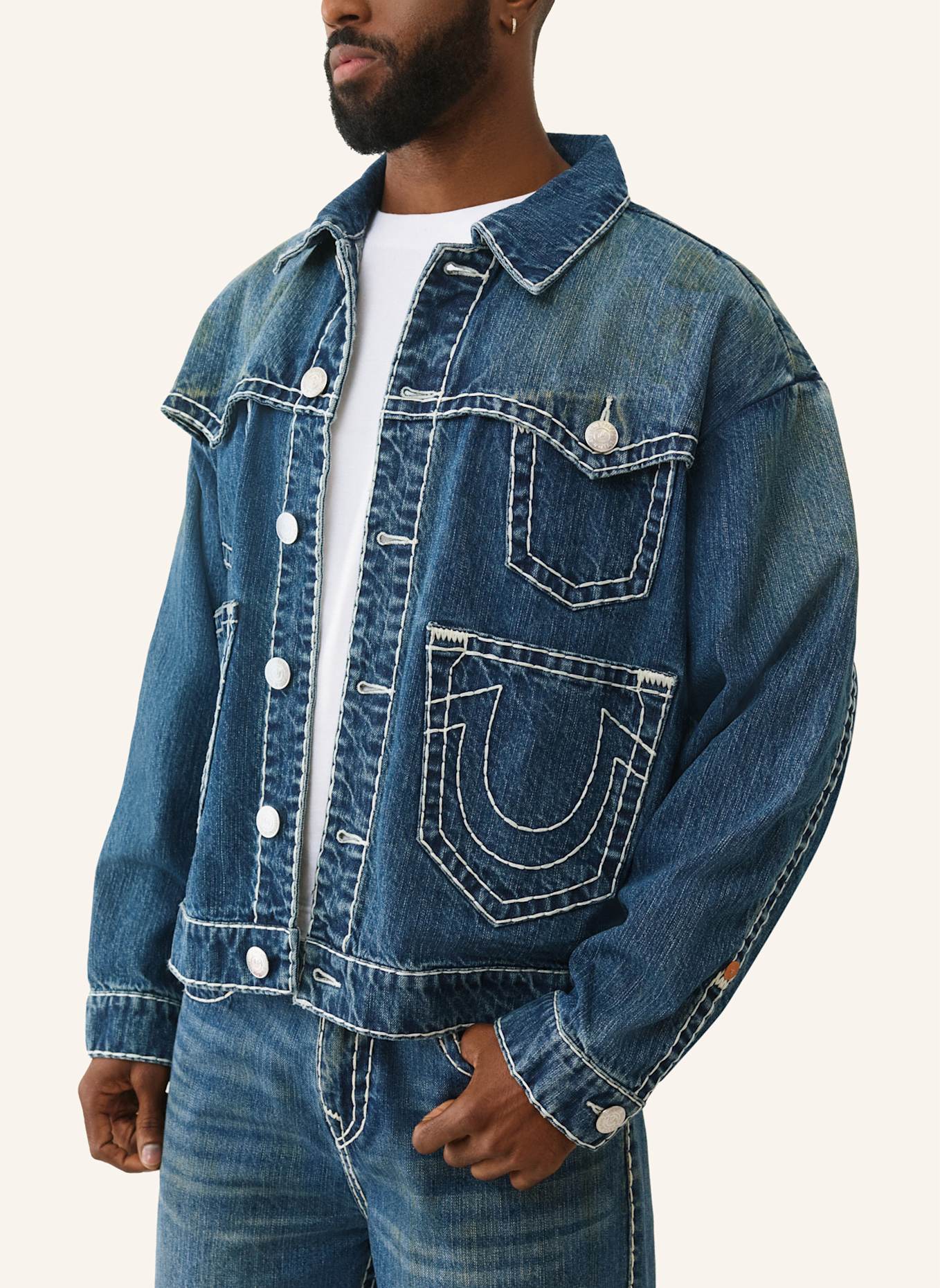 TRUE RELIGION Jeansjacke Oversized: BLAU