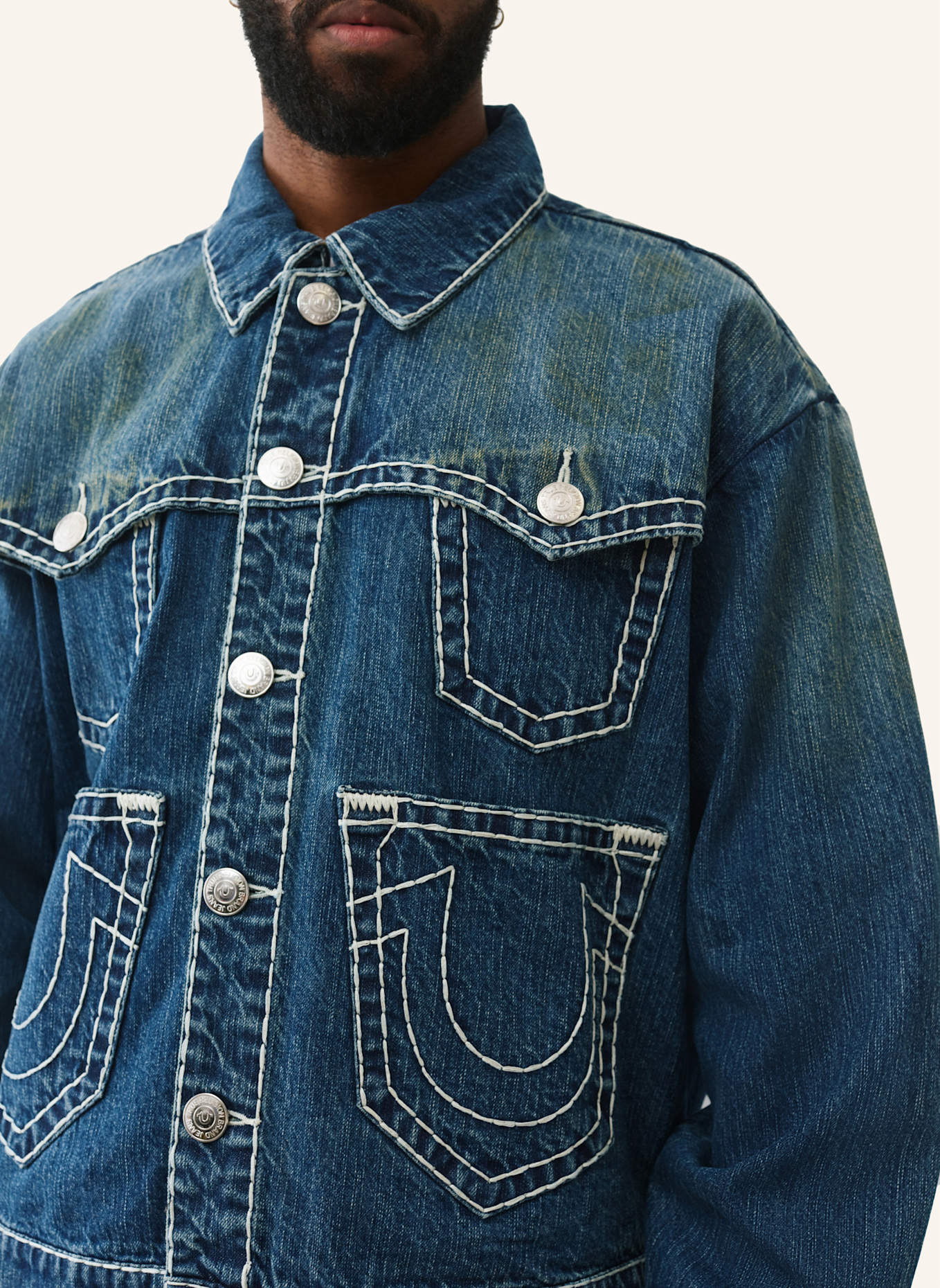 TRUE RELIGION Jeansjacke Oversized: BLAU