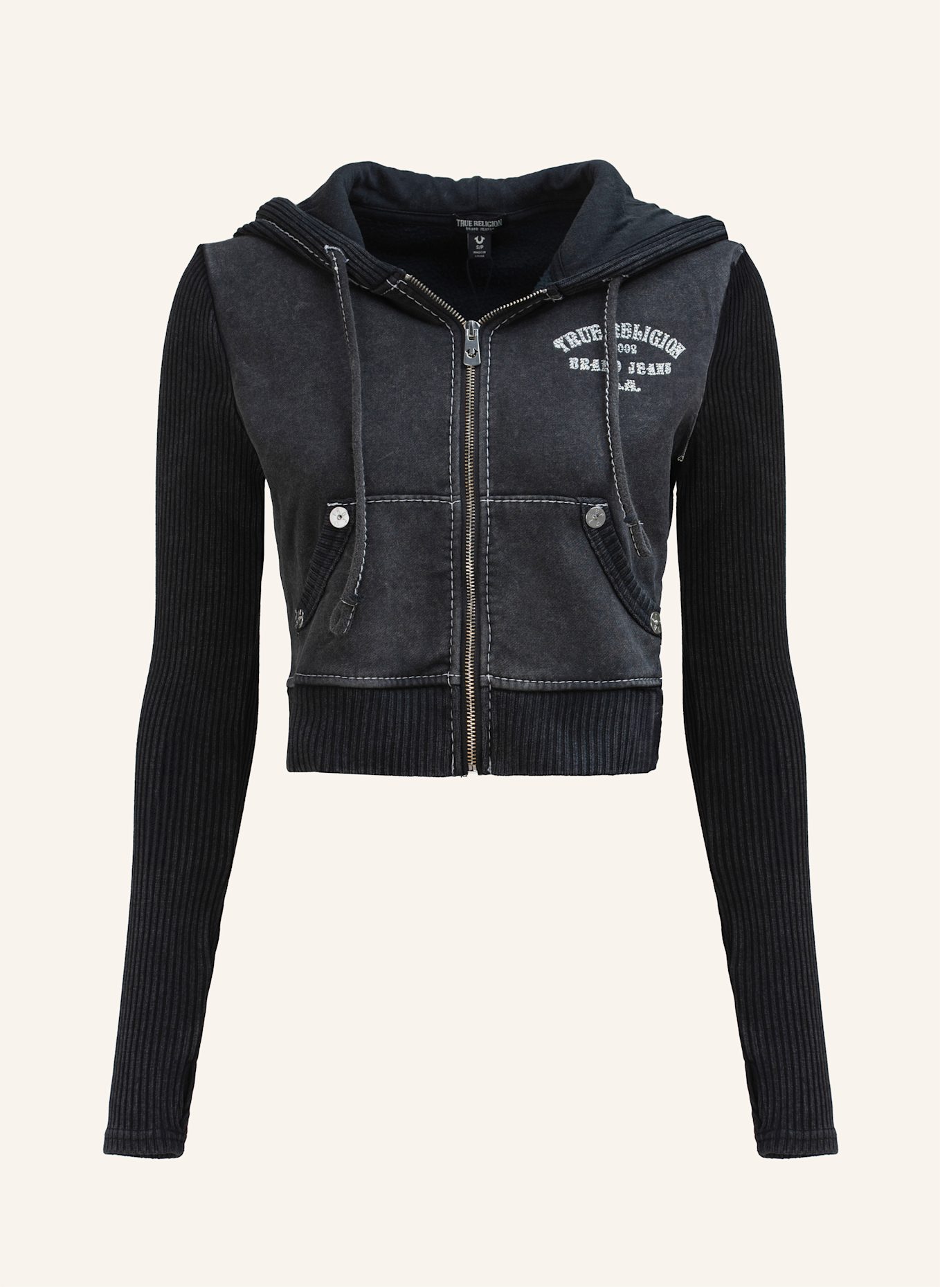 TRUE RELIGION Zip-Hoodie: SCHWARZ