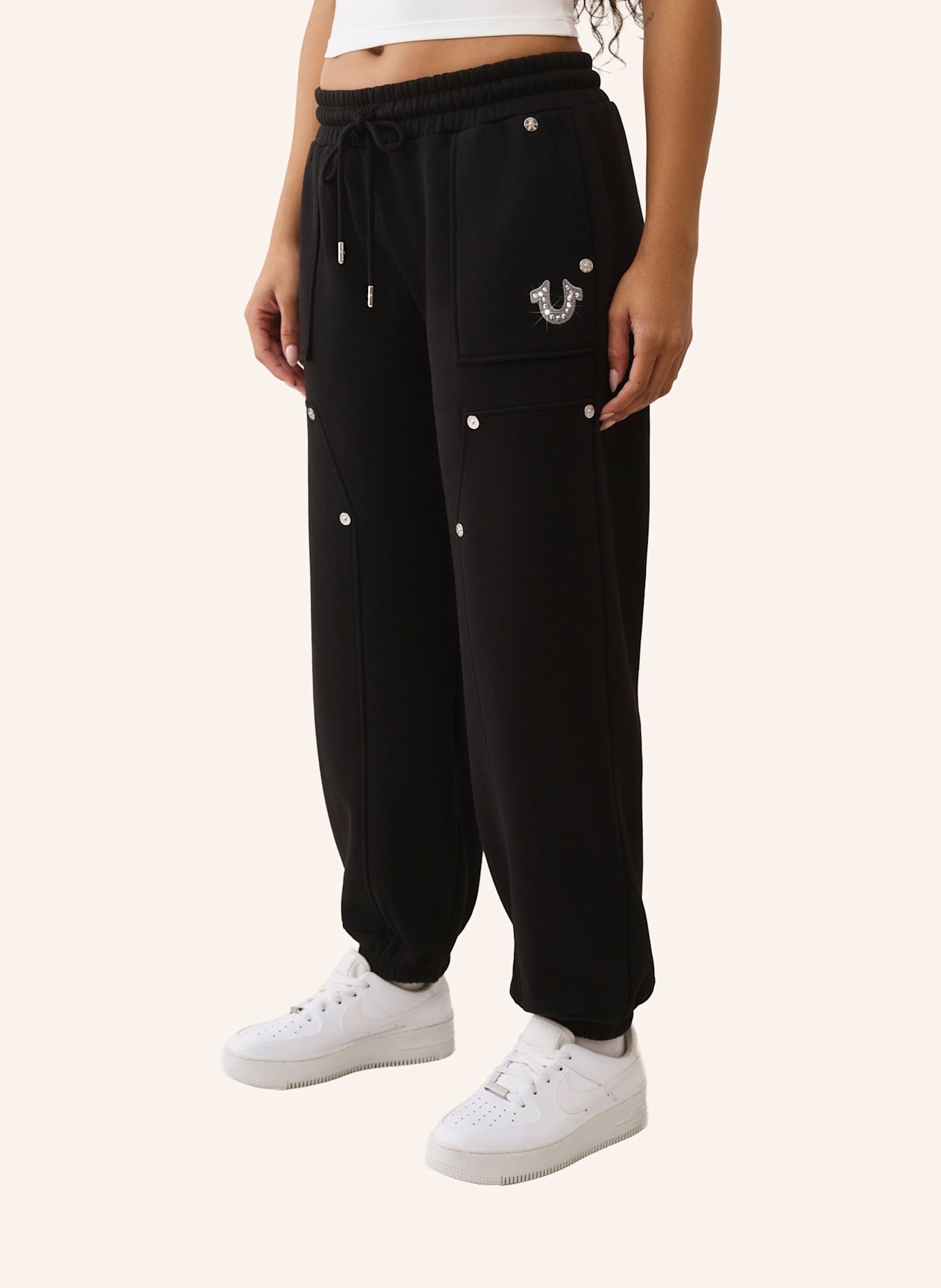 TRUE RELIGION Sweathose STUDDED CARPENTER: SCHWARZ