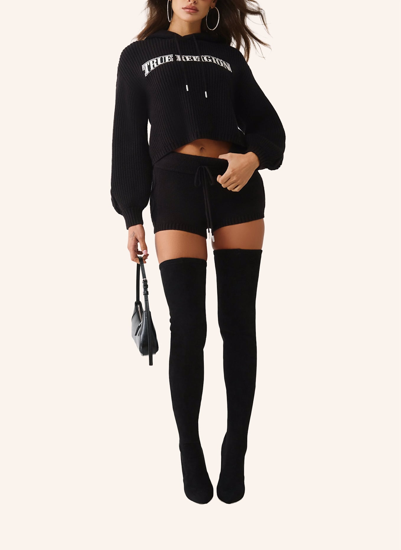 TRUE RELIGION Sweatshorts EMBROIDERED: SCHWARZ