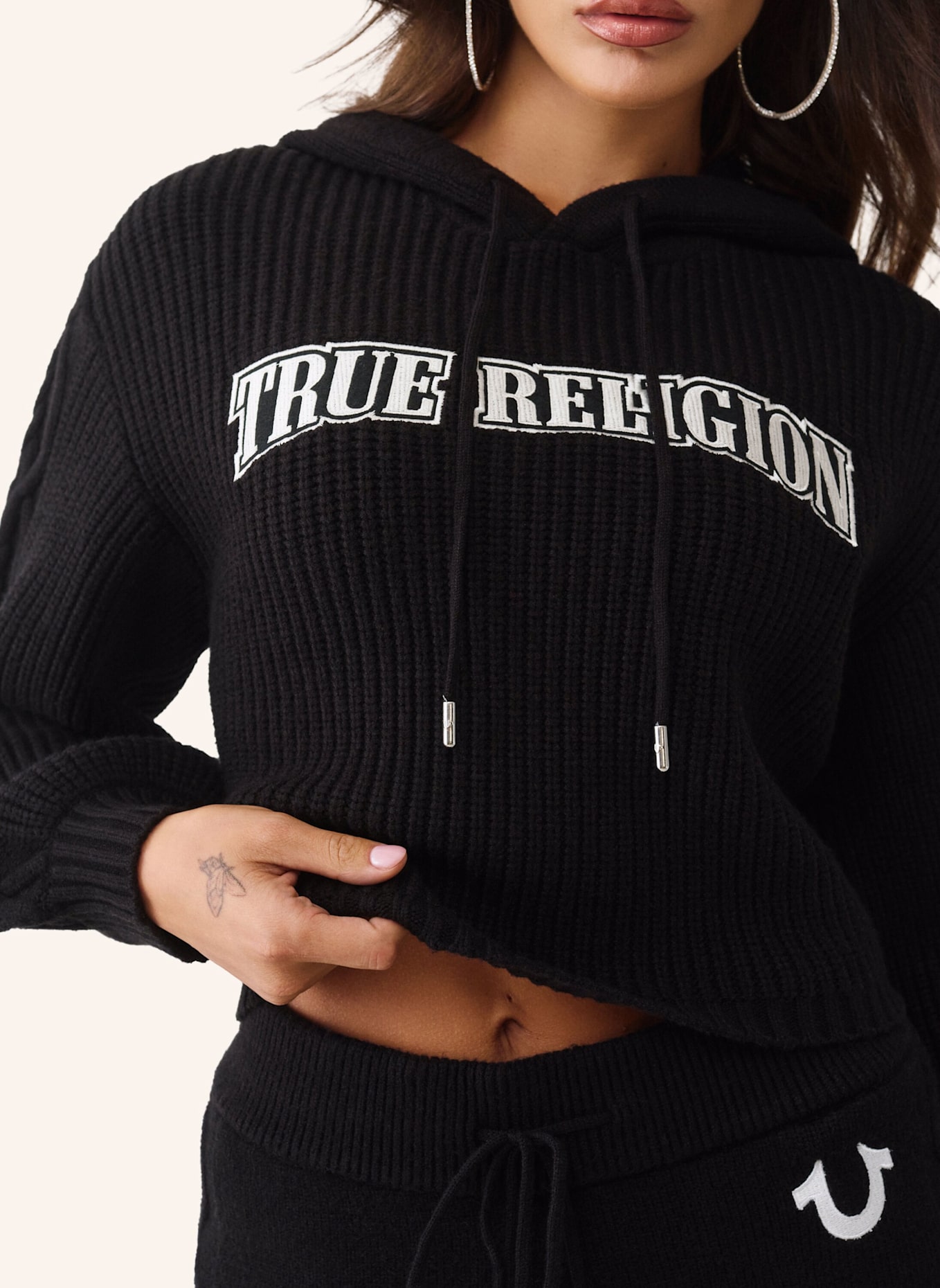 TRUE RELIGION Hoodie EMBROIDERY: SCHWARZ