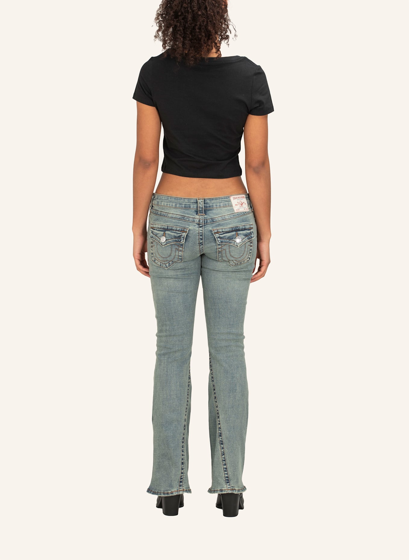 TRUE RELIGION T-Shirt Cropped: SCHWARZ