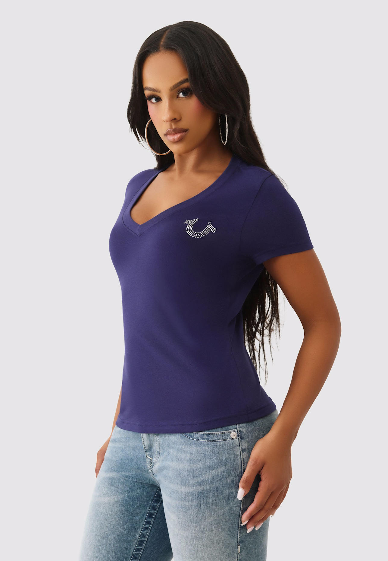 TRUE RELIGION T-Shirt BUDDHA CRYSTAL: BLAU