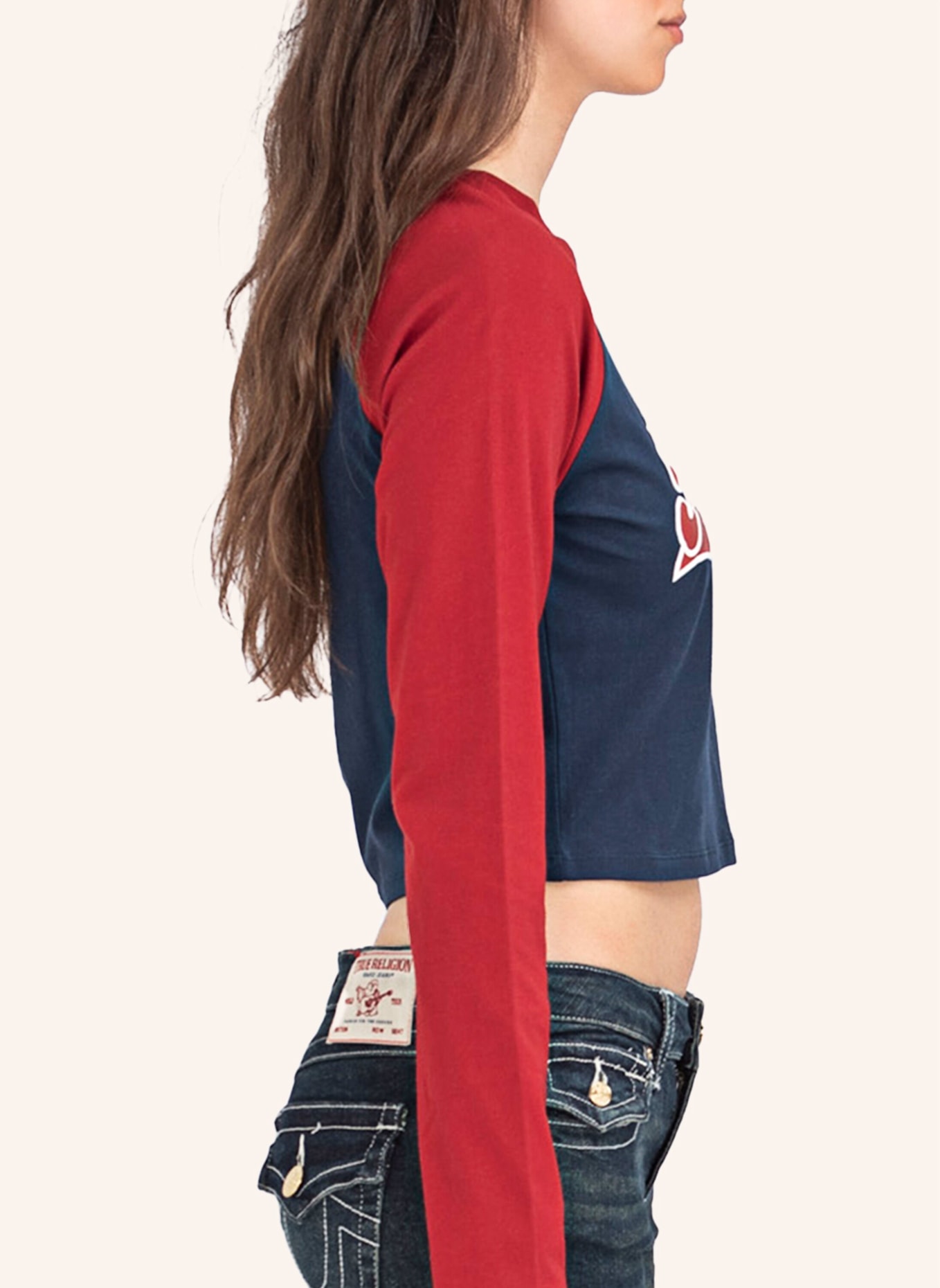TRUE RELIGION Longsleeve CONTRAST: BLAU/ ROT
