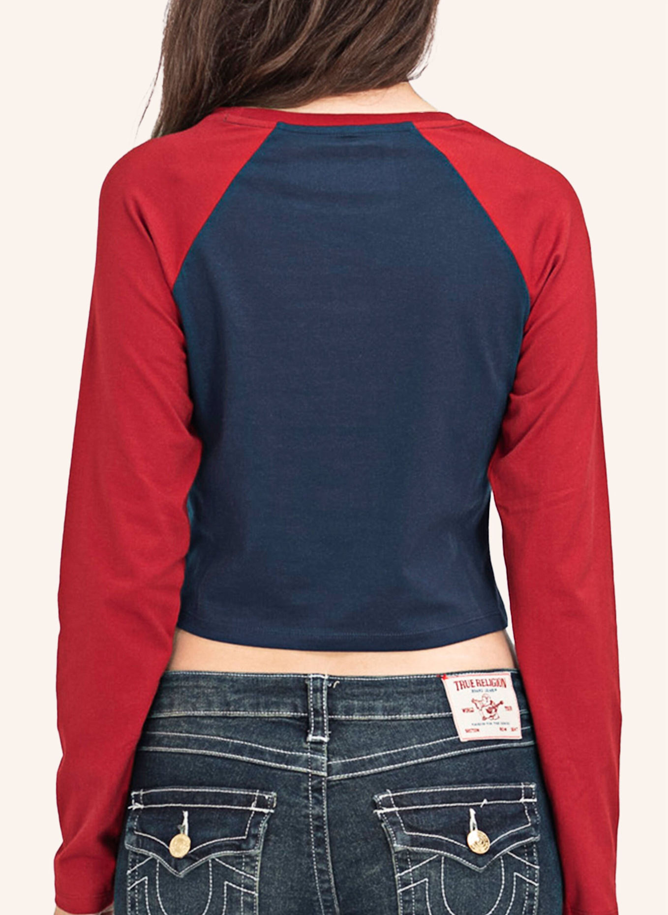 TRUE RELIGION Longsleeve CONTRAST: BLAU/ ROT