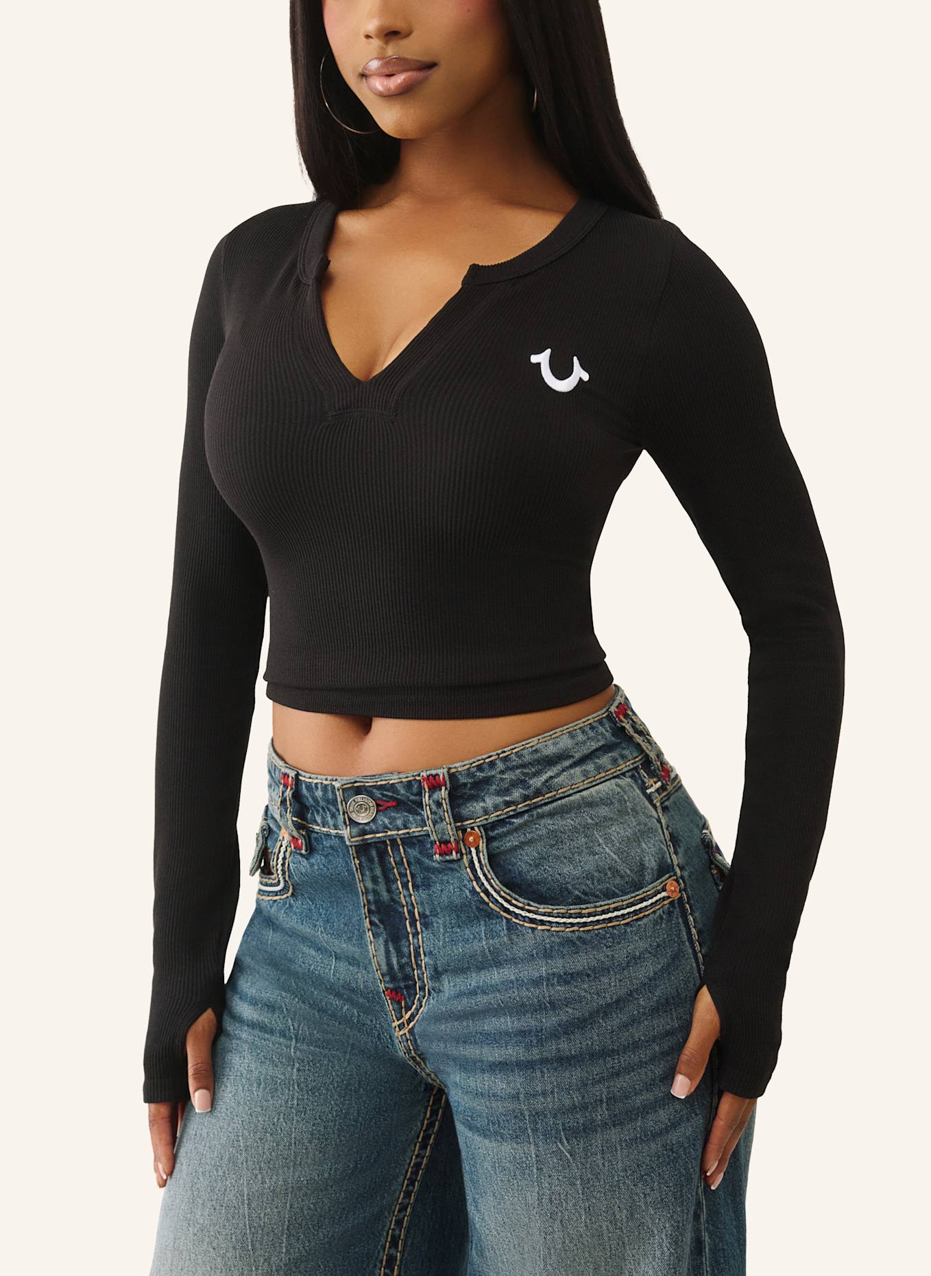 TRUE RELIGION Langarmshirt: SCHWARZ