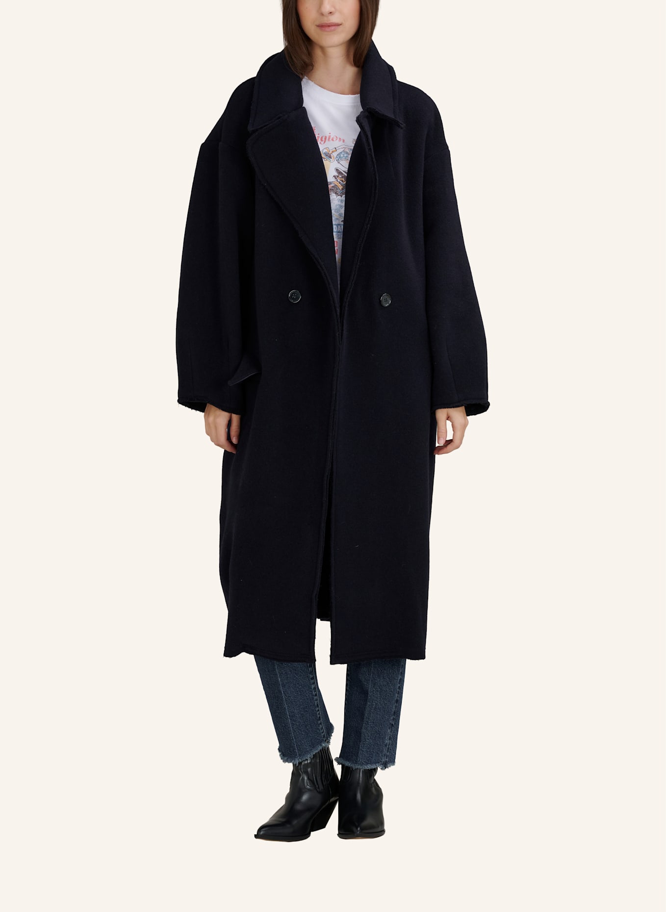 TRUE RELIGION Oversized-Wollmantel: DUNKELBLAU