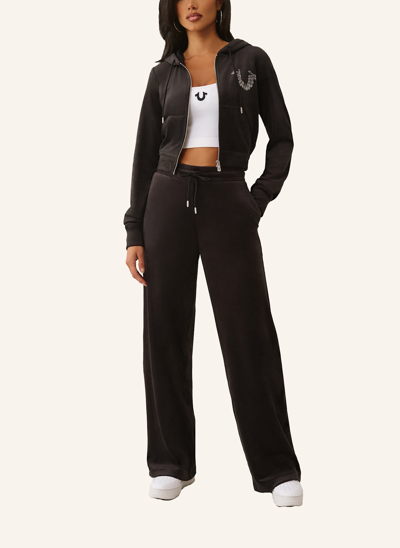 TRUE RELIGION Sweatpant VELOUR CRYSTAL: SCHWARZ