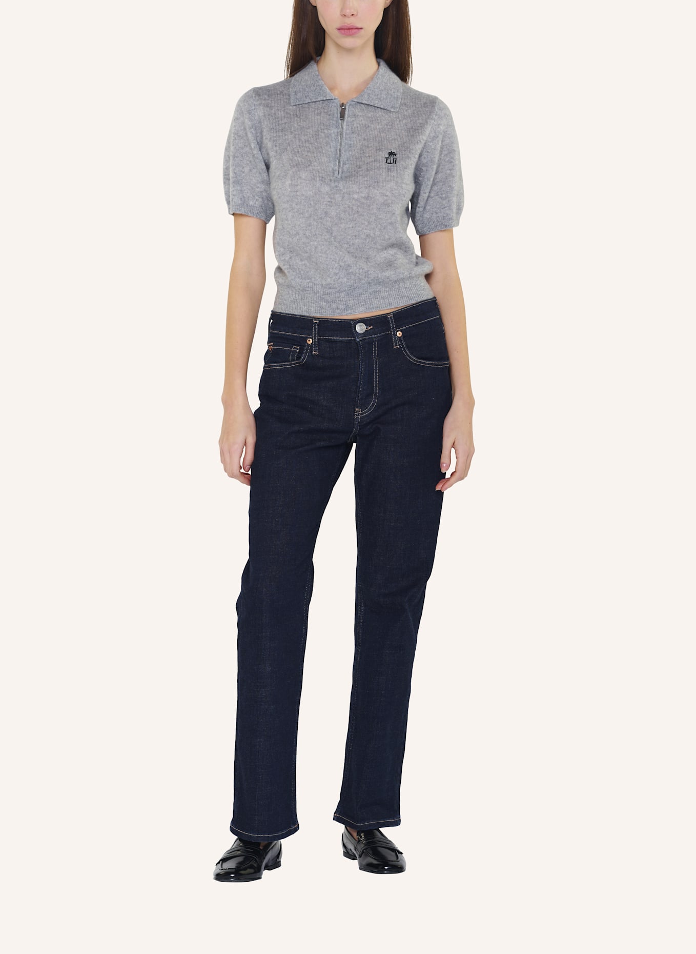 TRUE RELIGION Strick-Poloshirt AMARA: GRAU