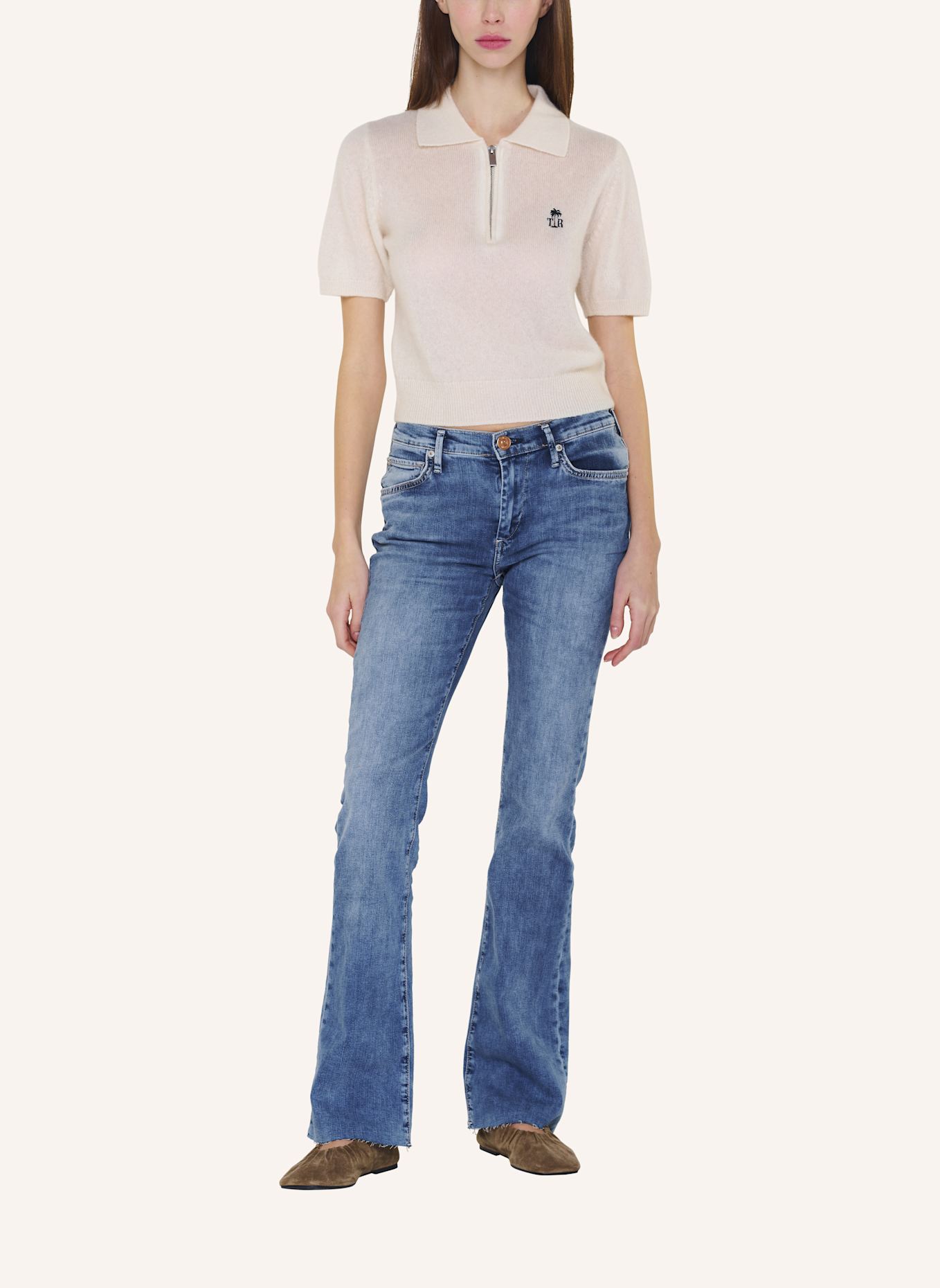 TRUE RELIGION Strick-Poloshirt AMARA: WEISS