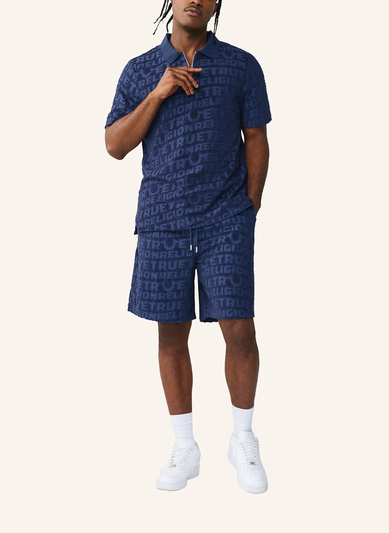 TRUE RELIGION Shorts TERRY: DUNKELBLAU
