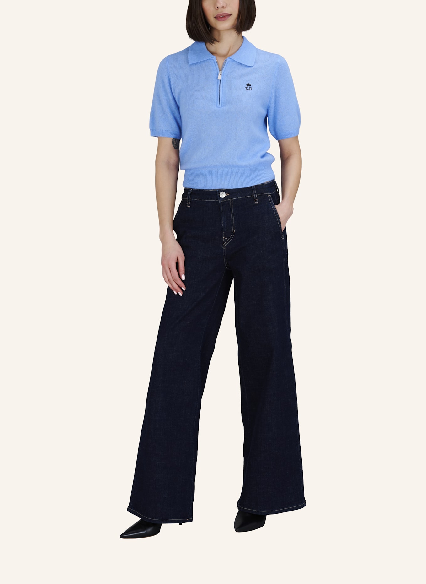 TRUE RELIGION Strick-Poloshirt AMARA: BLAU