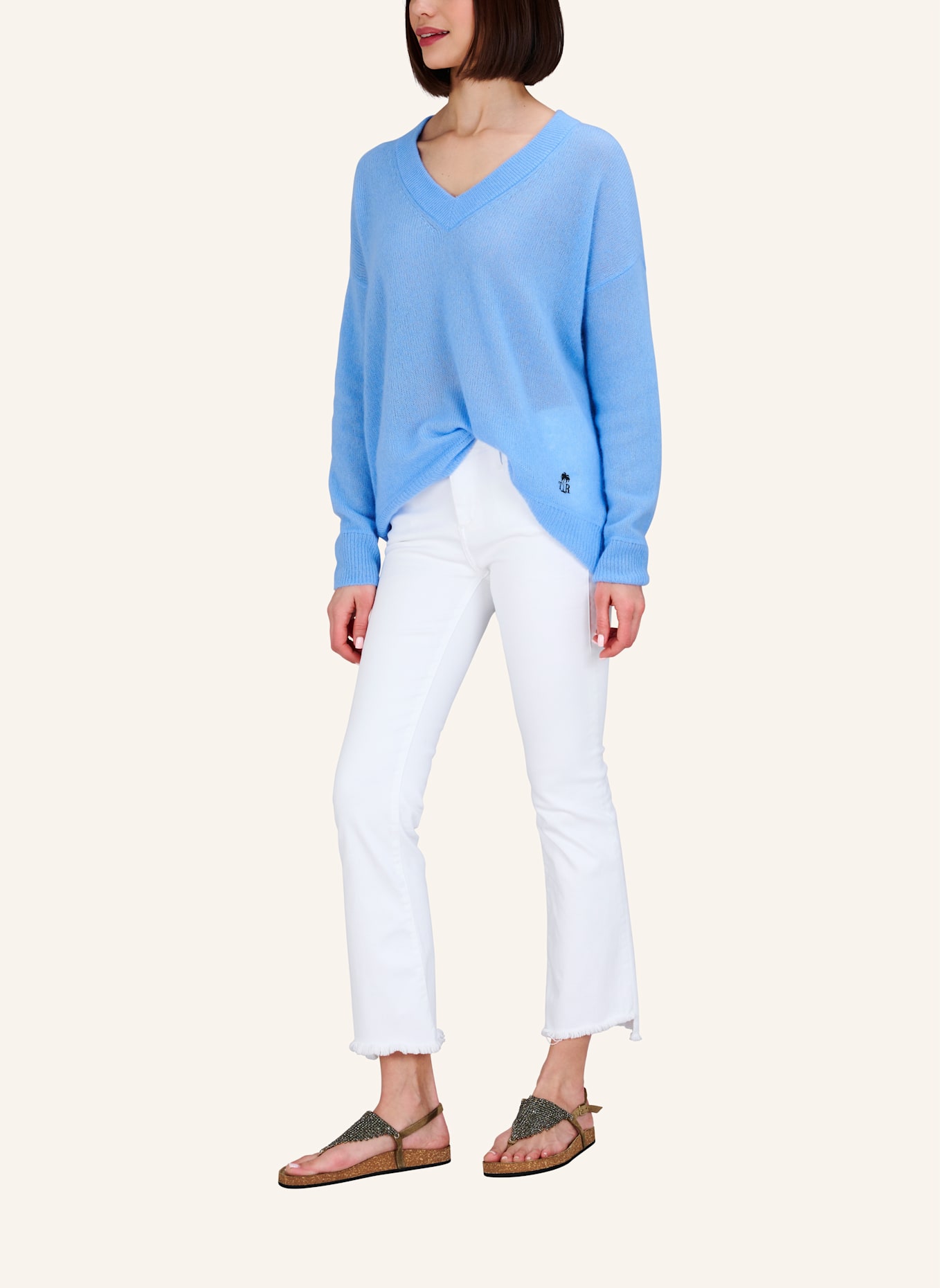 TRUE RELIGION Pullover V-Neck AMARA: BLAU