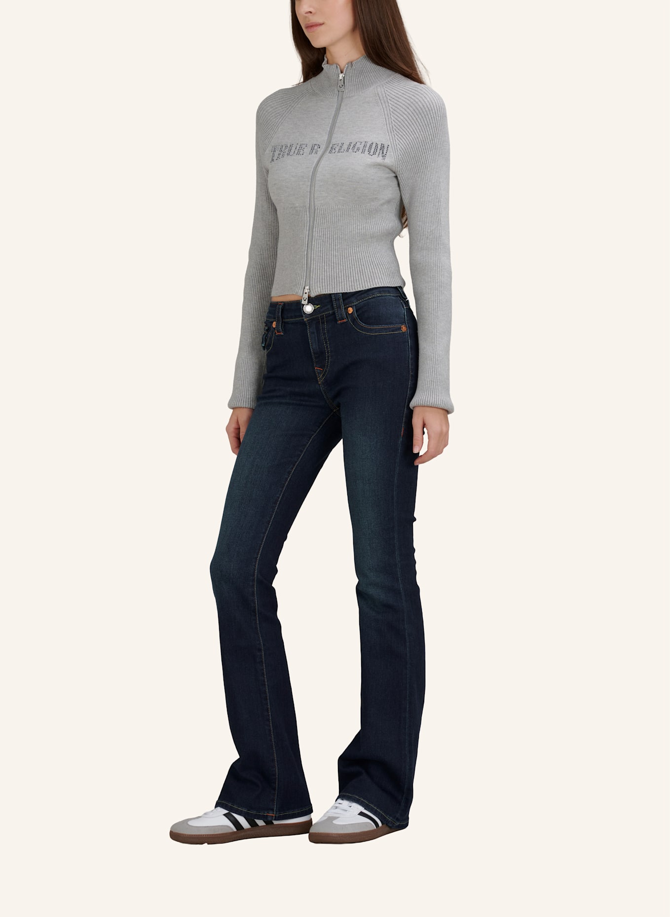 TRUE RELIGION Zip-Sweater CRYSTAL: GRAU