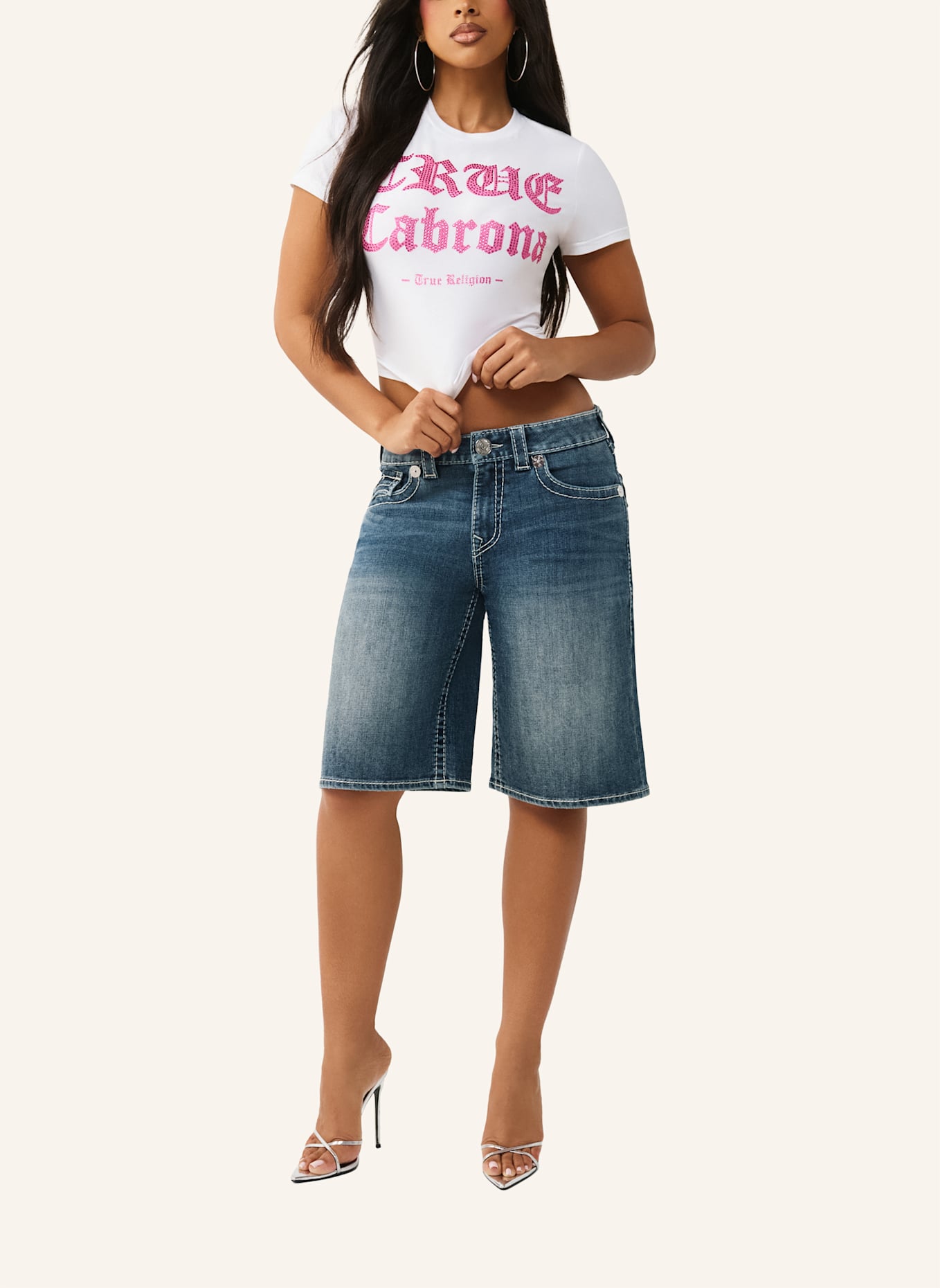 TRUE RELIGION Jeans Bermundas JORT: BLAU