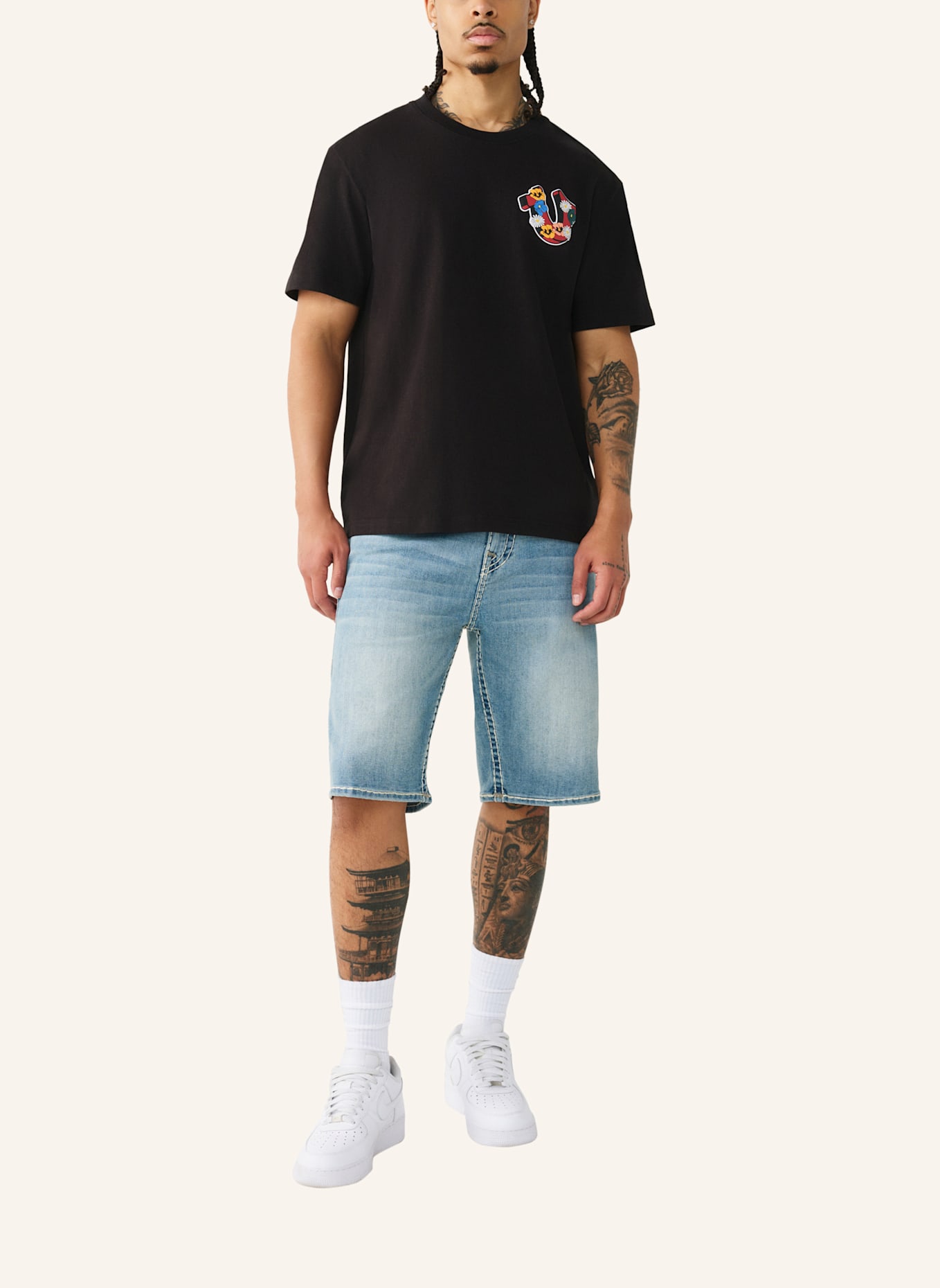 TRUE RELIGION T-Shirt GARDEN: SCHWARZ