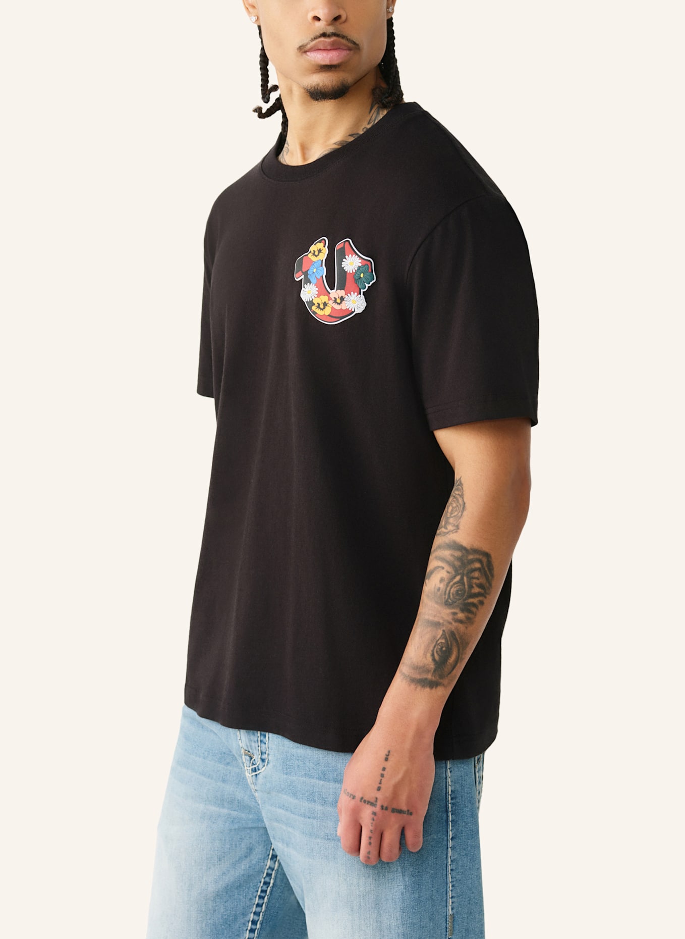 TRUE RELIGION T-Shirt GARDEN: SCHWARZ
