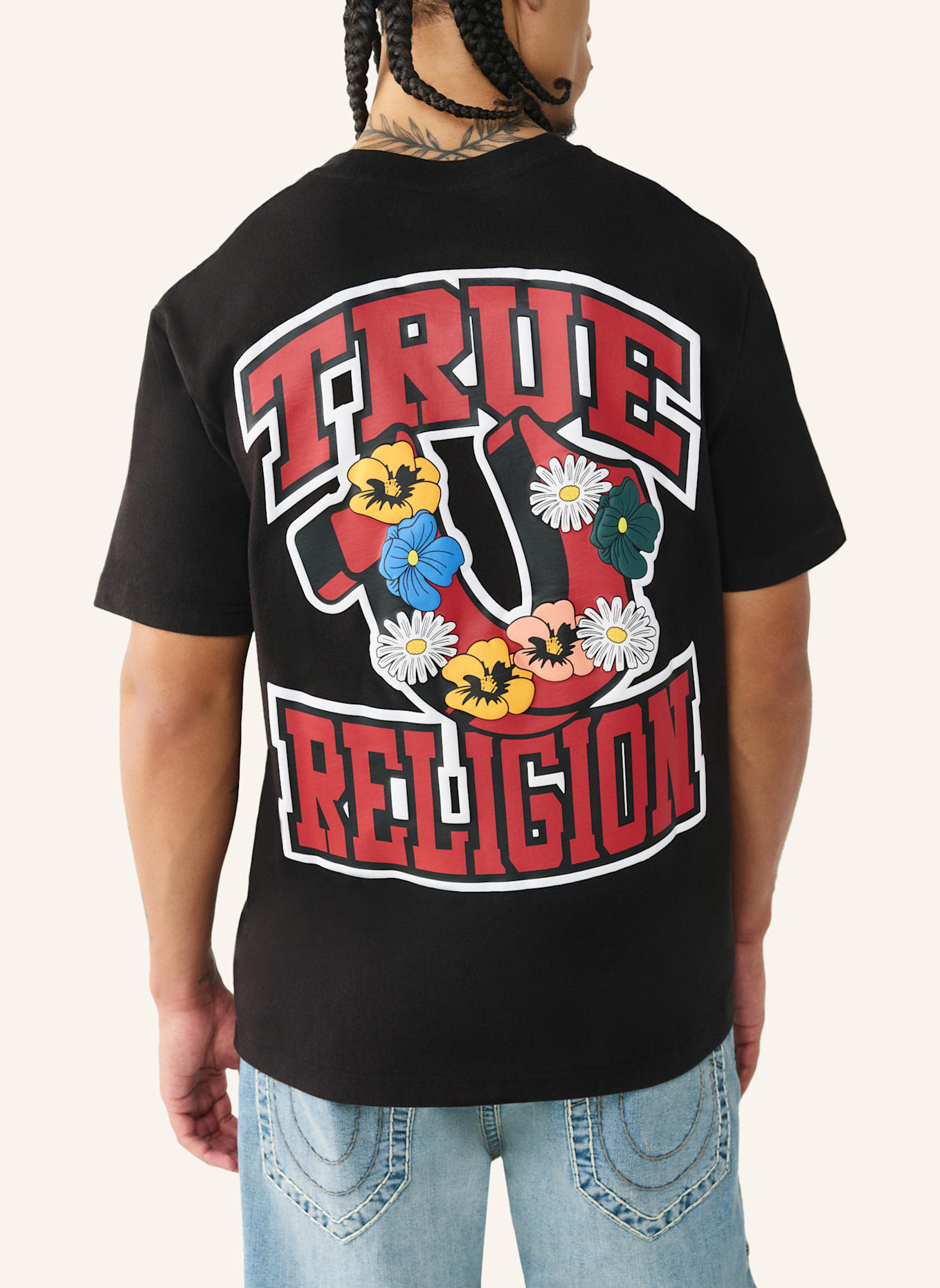 TRUE RELIGION T-Shirt GARDEN: SCHWARZ