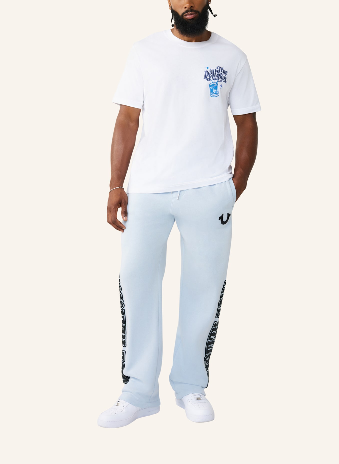 TRUE RELIGION Sweatpant LOGO: BEIGE