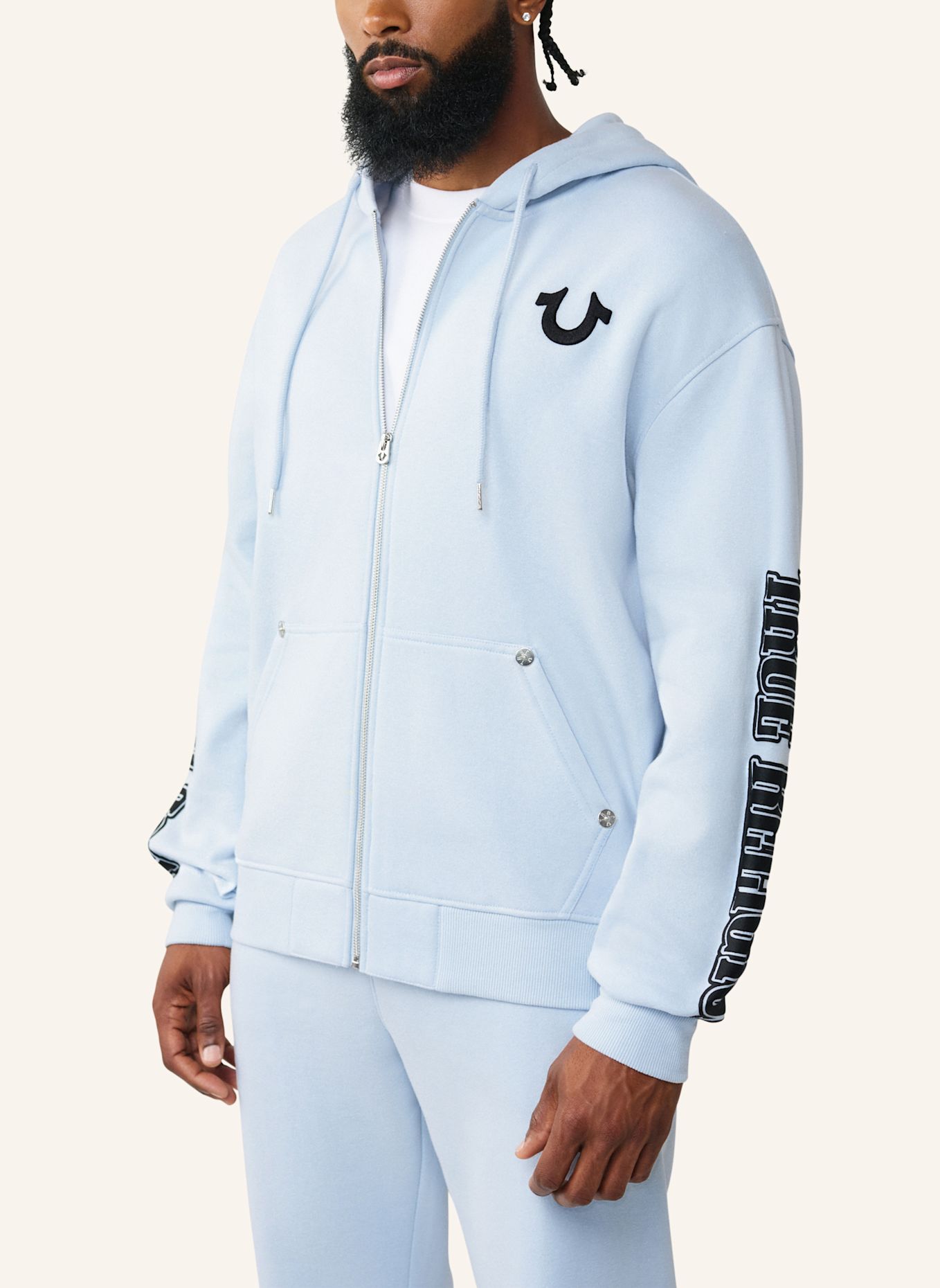 TRUE RELIGION Zip-Hoodie LOGO: GRAU