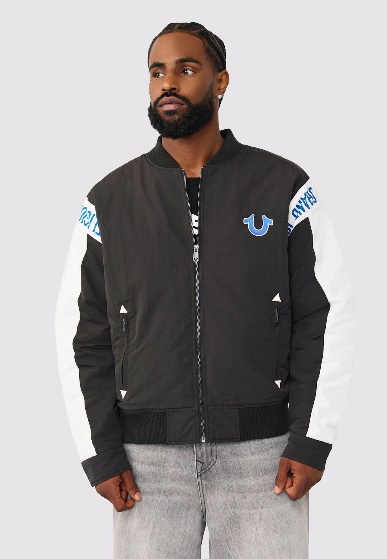 TRUE RELIGION Chopper JACKE: SCHWARZ / WEISS