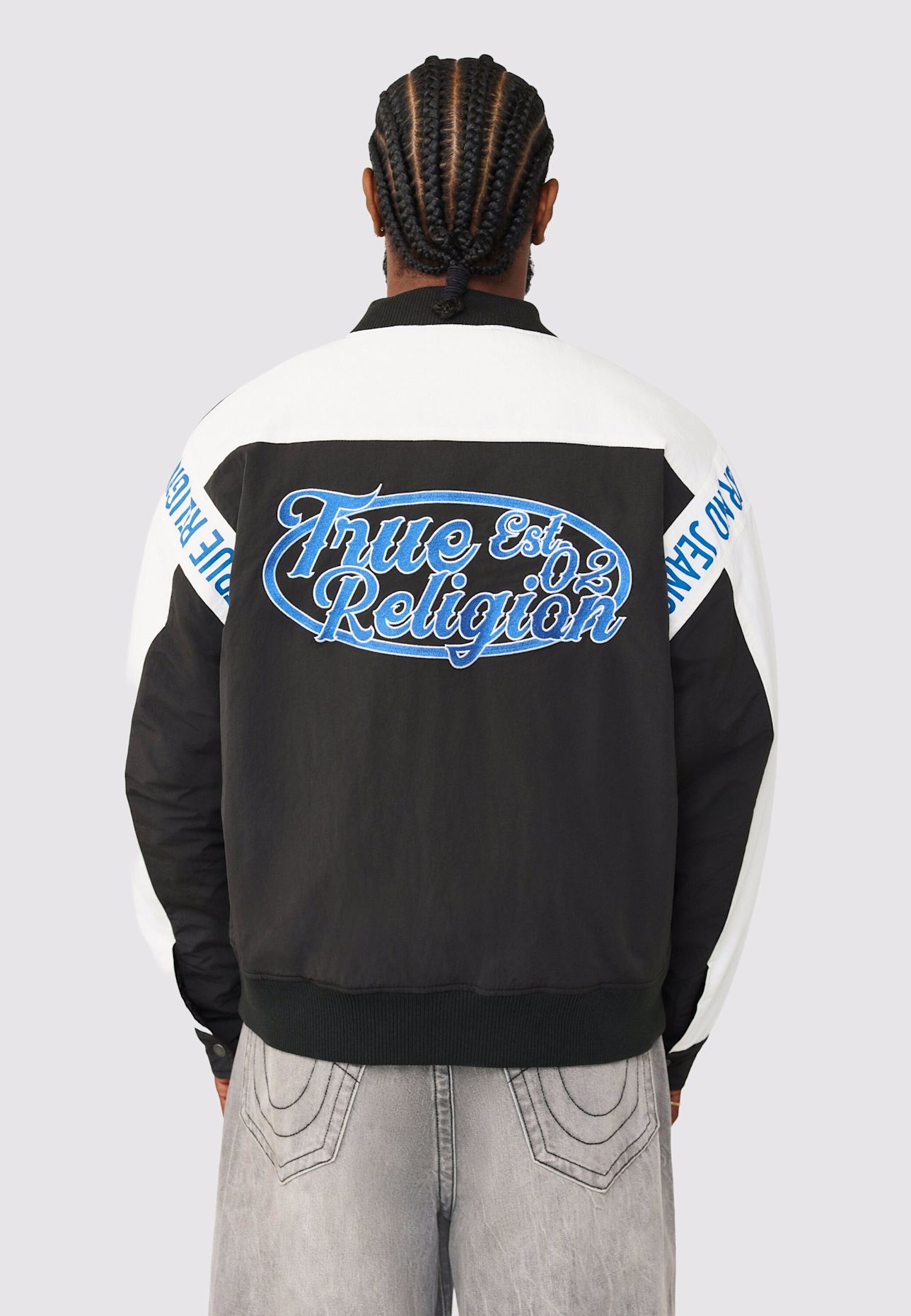 TRUE RELIGION Chopper JACKE: SCHWARZ/ WEISS