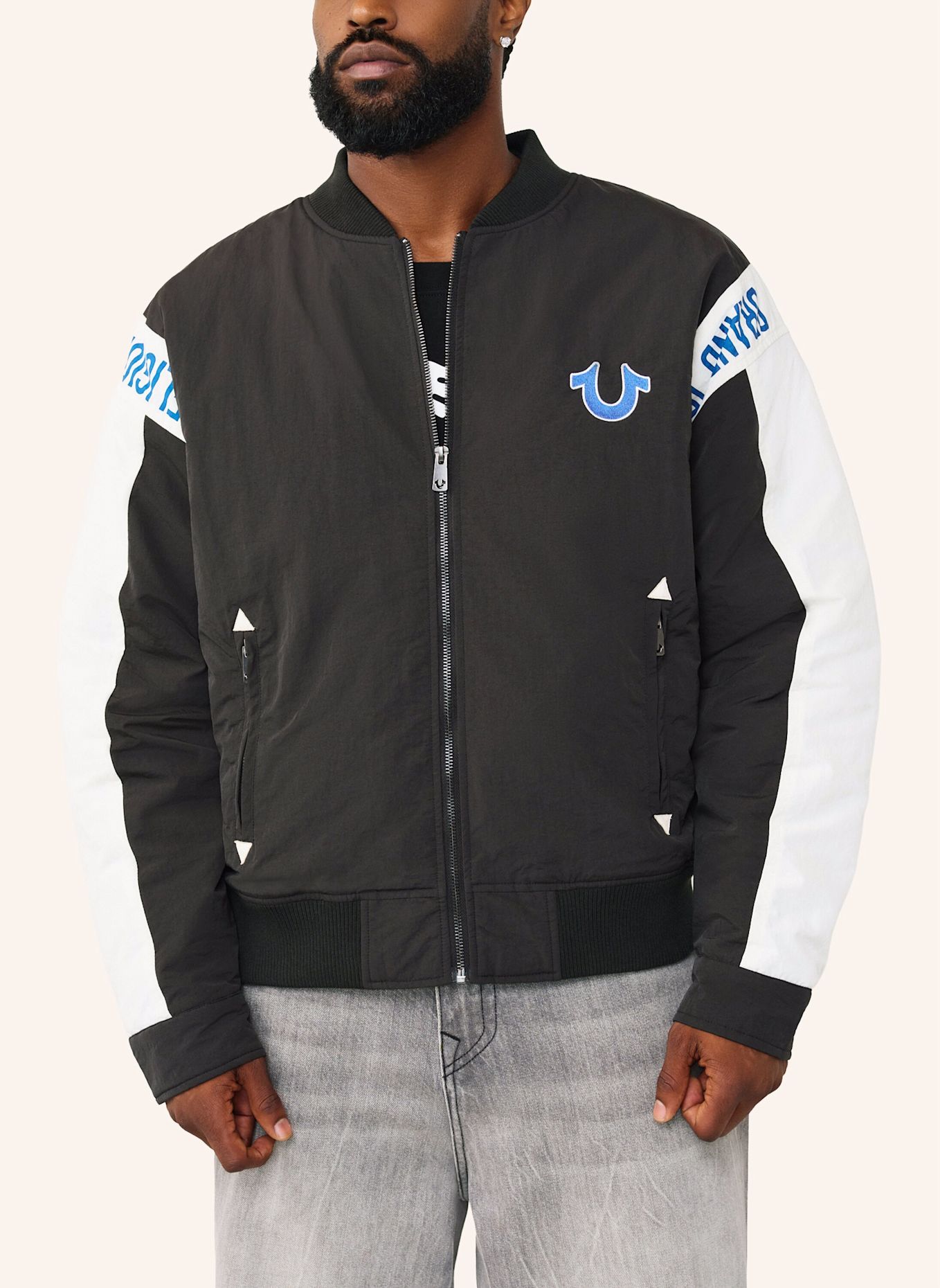 TRUE RELIGION Chopper JACKE: SCHWARZ / WEISS
