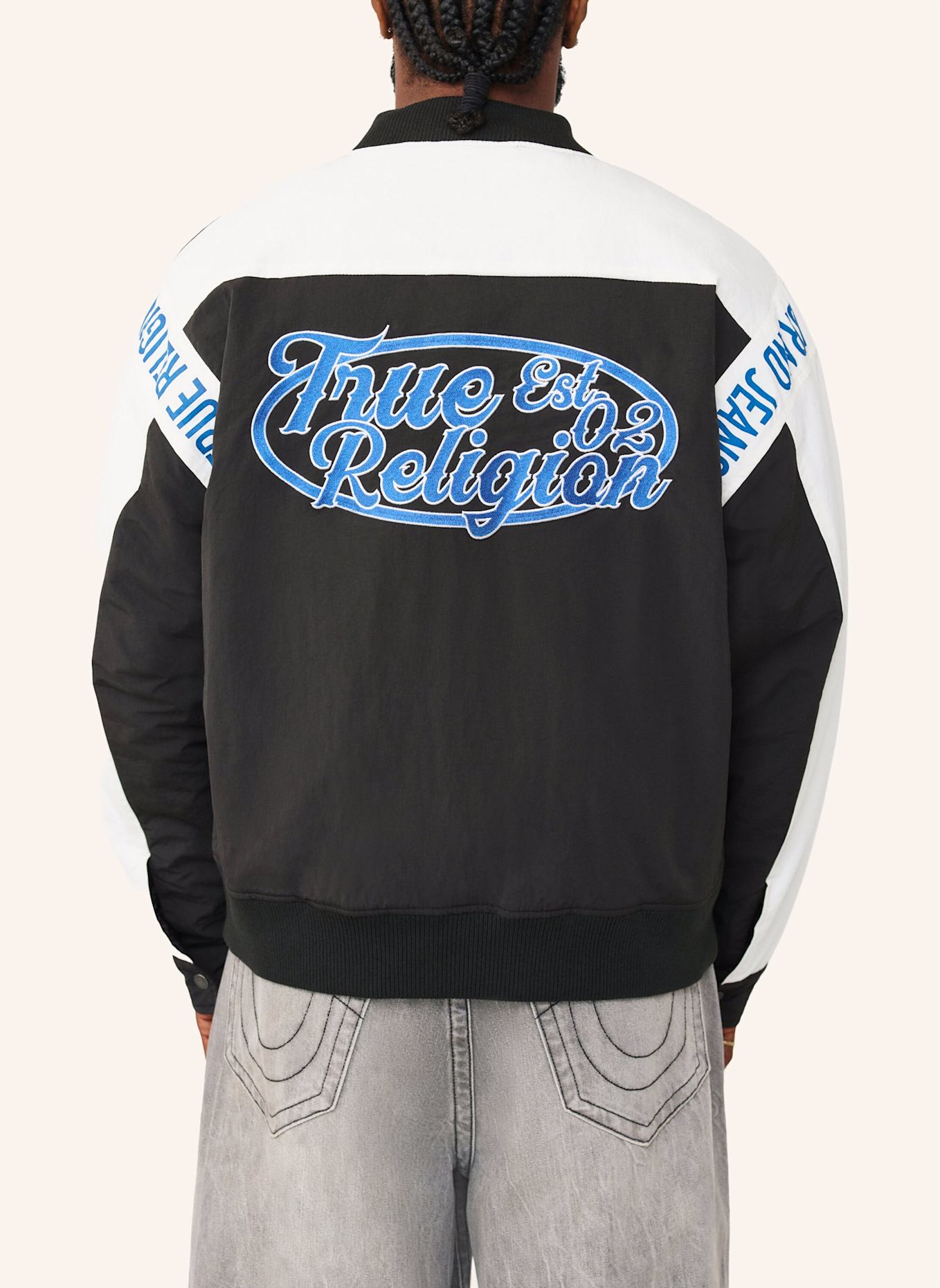 TRUE RELIGION Chopper JACKE: SCHWARZ/ WEISS