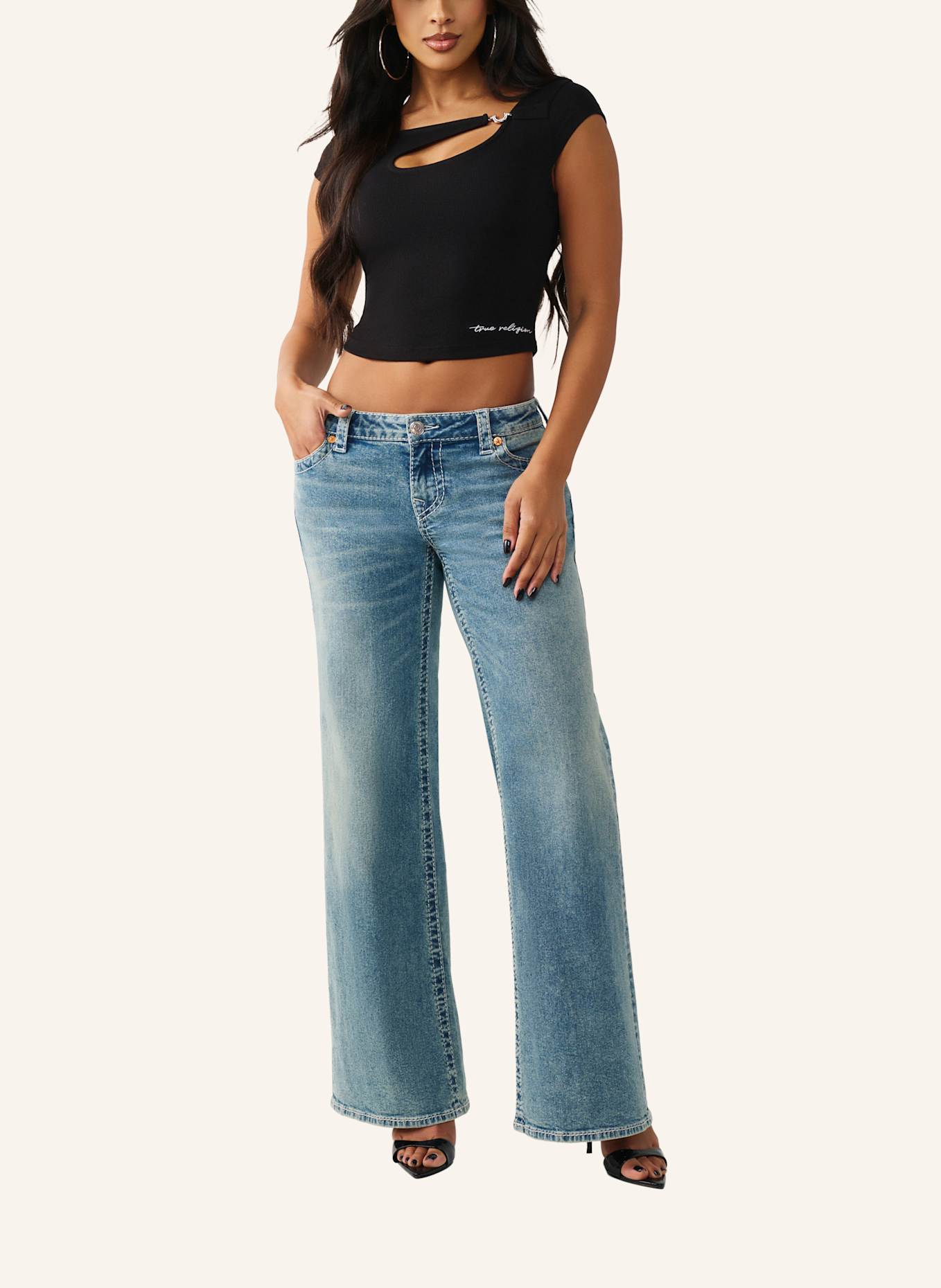 TRUE RELIGION Rib-Top CRYSTAL: SCHWARZ