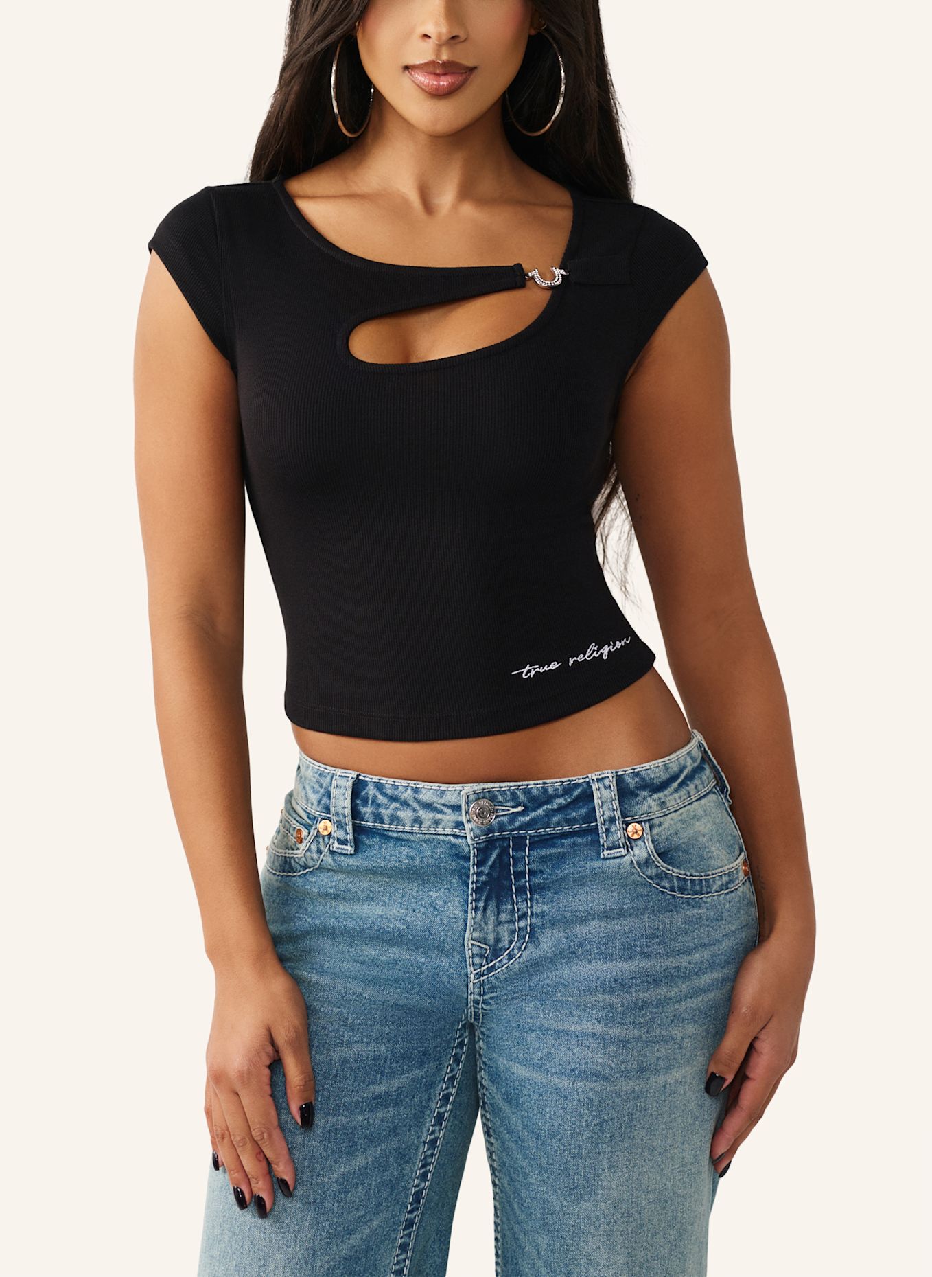 TRUE RELIGION Rib-Top CRYSTAL: SCHWARZ