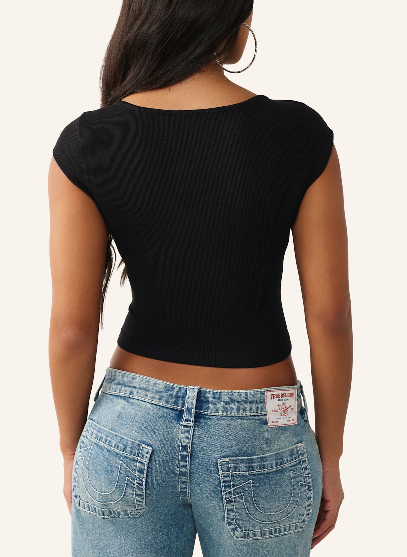 TRUE RELIGION Rib-Top CRYSTAL: SCHWARZ