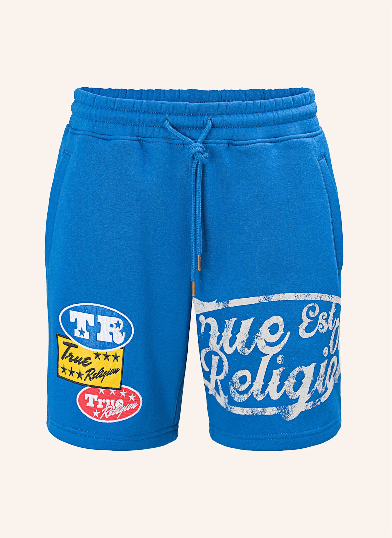 TRUE RELIGION Sweatshorts LOGO PATCH: BLAU