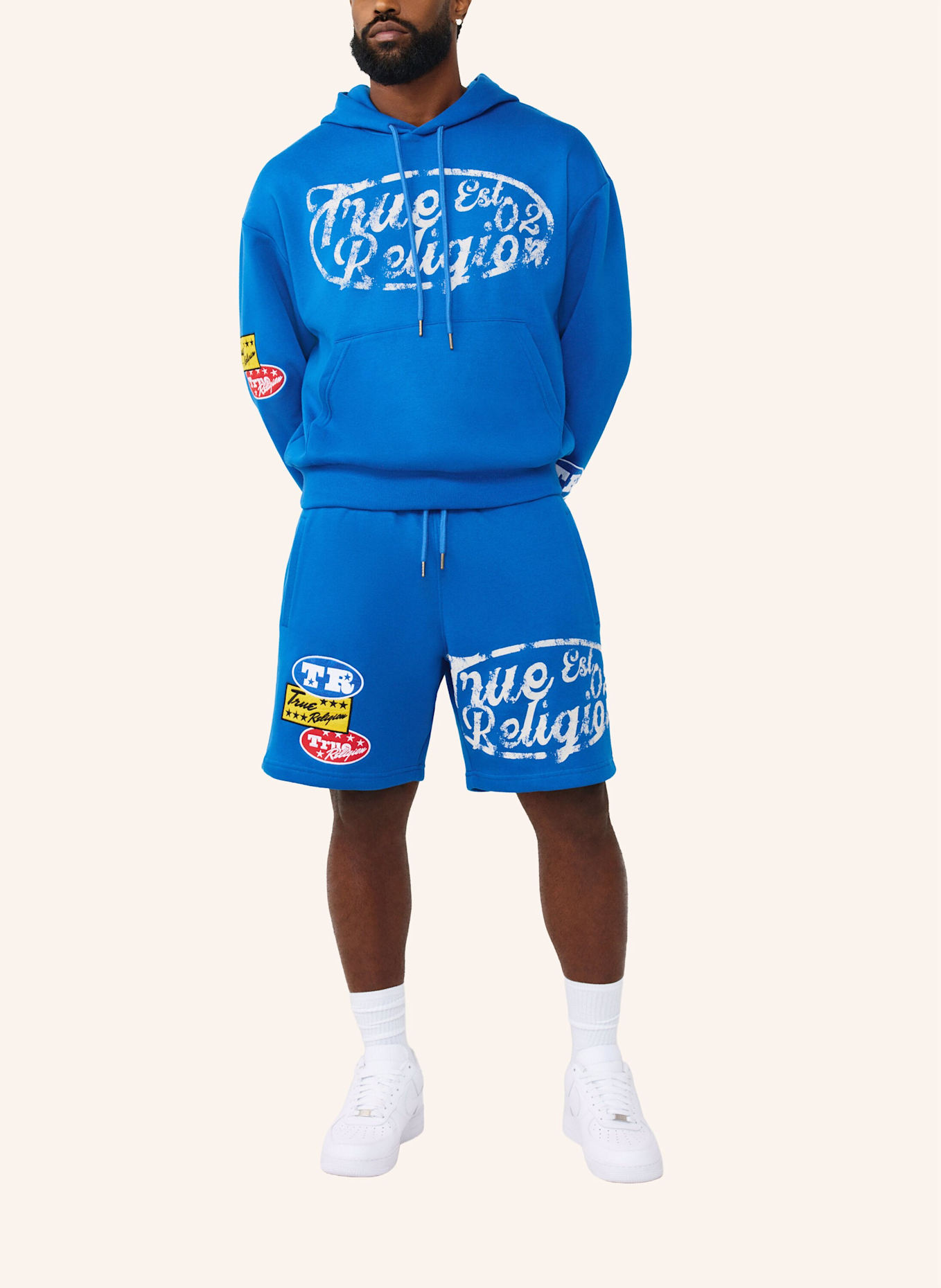 TRUE RELIGION Sweatshorts LOGO PATCH: BLAU