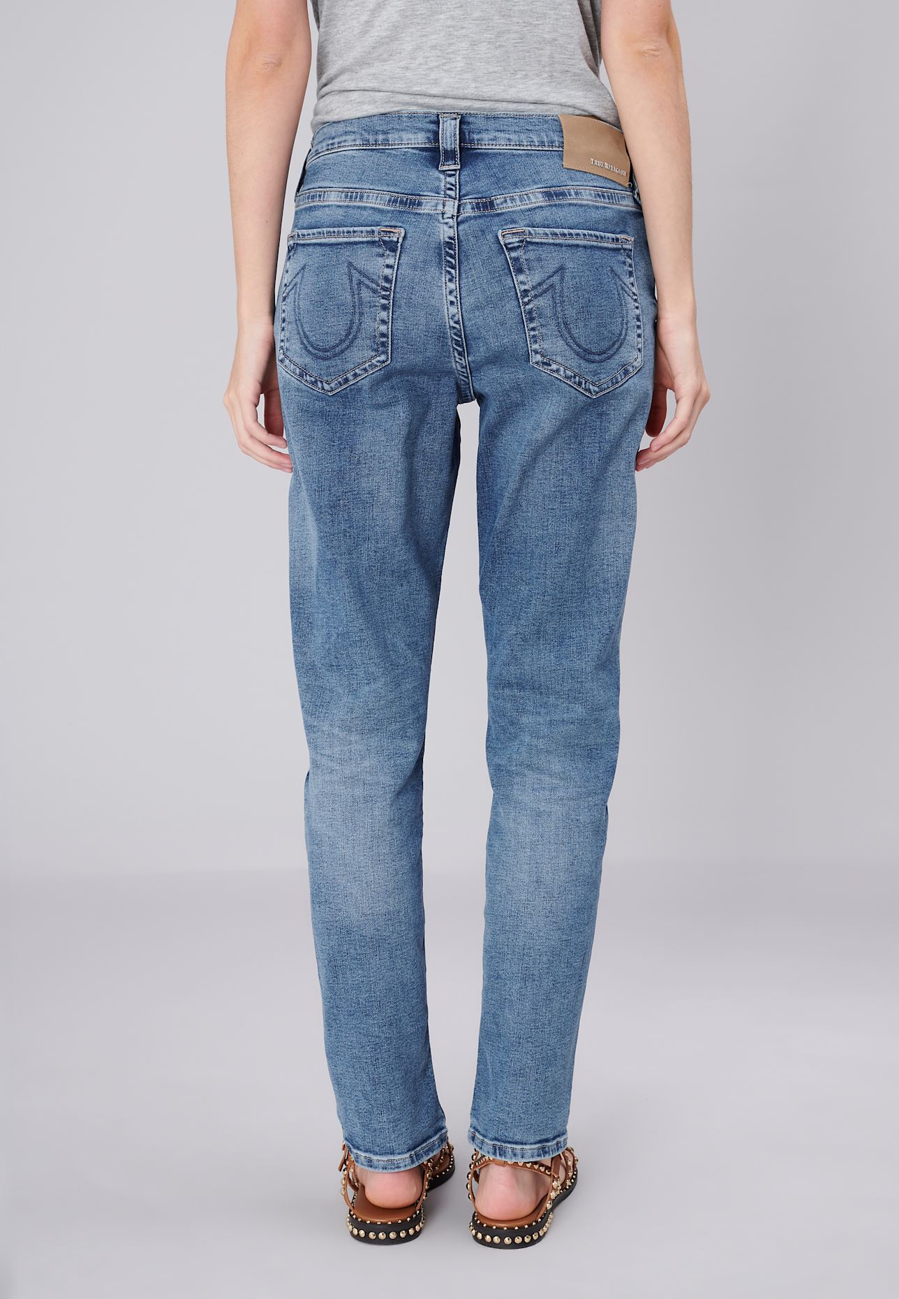 TRUE RELIGION Jeans Boyfriend: BLAUGRAU/ DUNKELBLAU