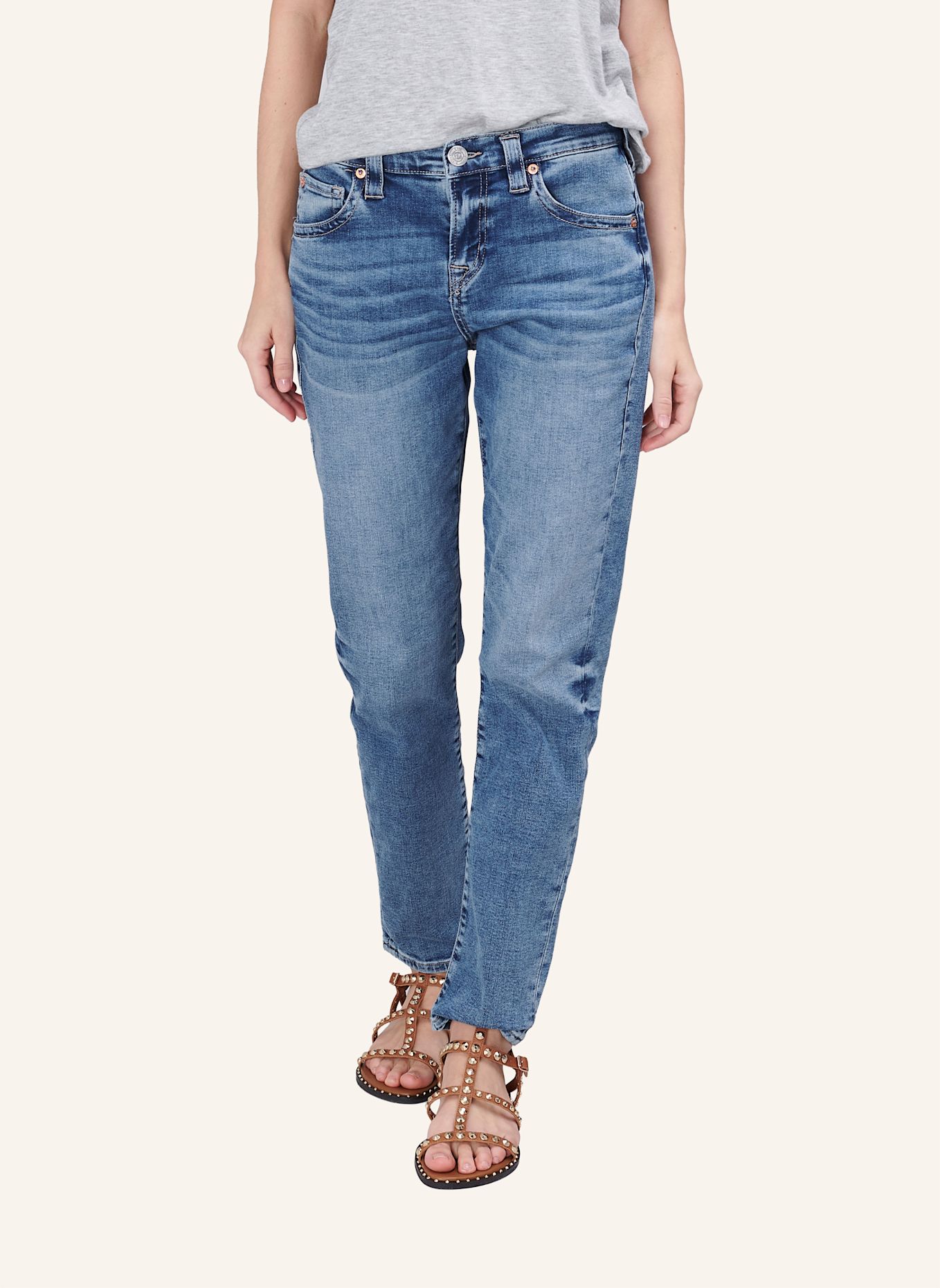 TRUE RELIGION Jeans Boyfriend: BLAUGRAU / DUNKELBLAU