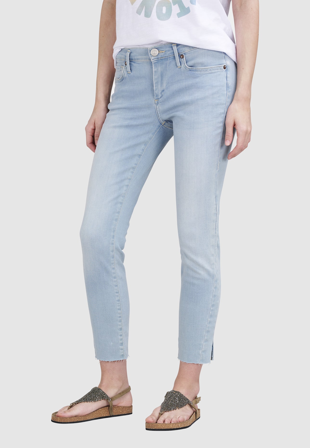 TRUE RELIGION Jeans HALLE Crop Slit: HELLBLAU/ HELLGRAU