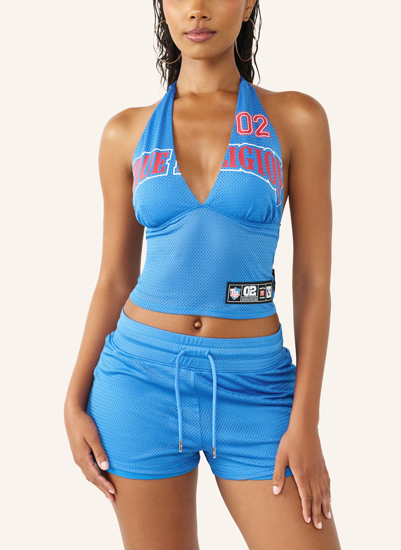 TRUE RELIGION Mesh-Halter Top: BLAU