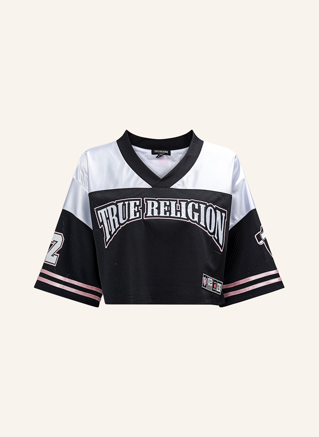 TRUE RELIGION Jersey-Shirt CRYSTAL: SCHWARZ/ WEISS