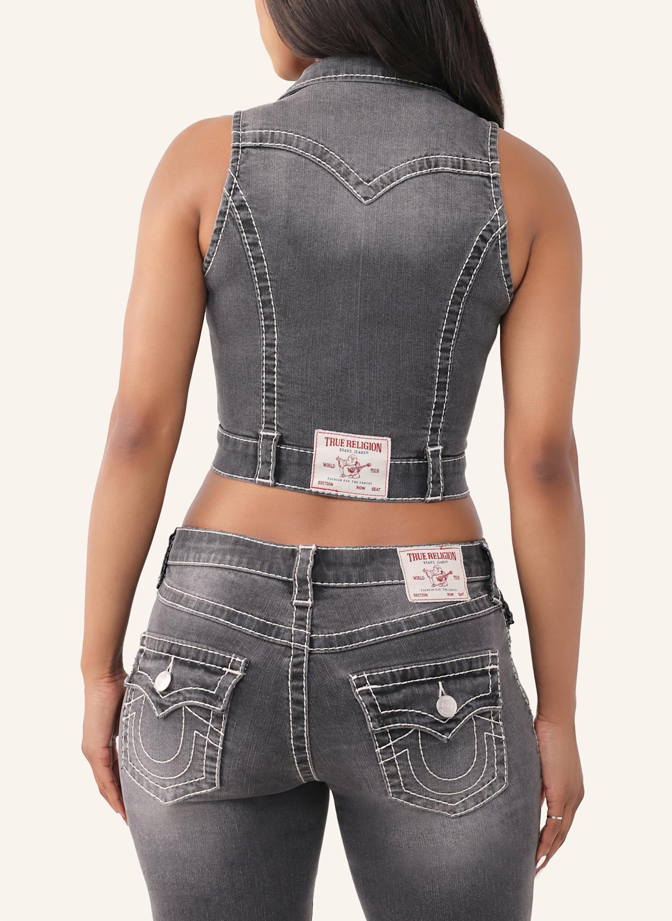 TRUE RELIGION Top ZIP FRONT: SCHWARZ/ GRAU