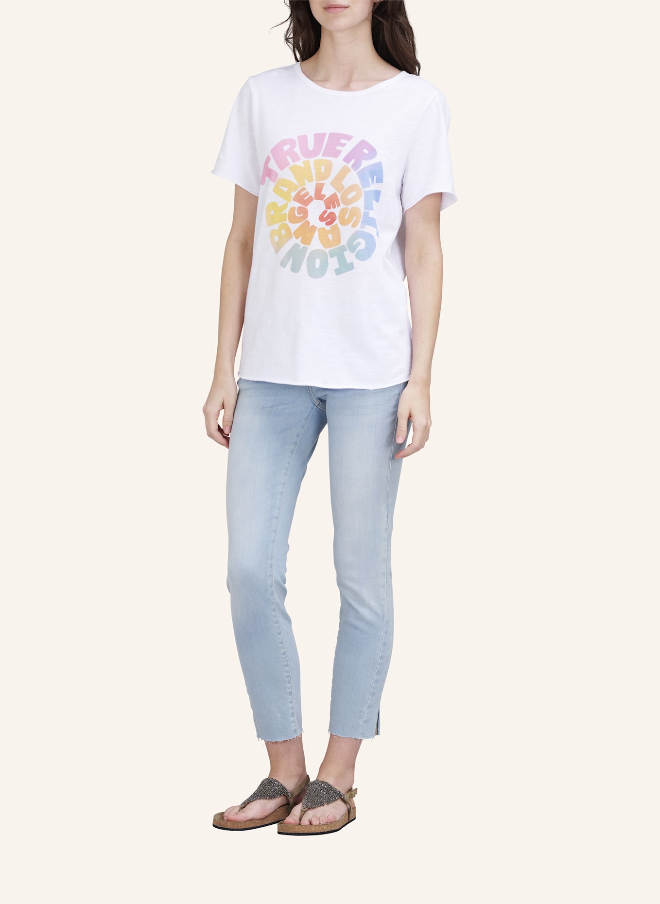 TRUE RELIGION Jeans HALLE Crop Slit: HELLBLAU/ HELLGRAU