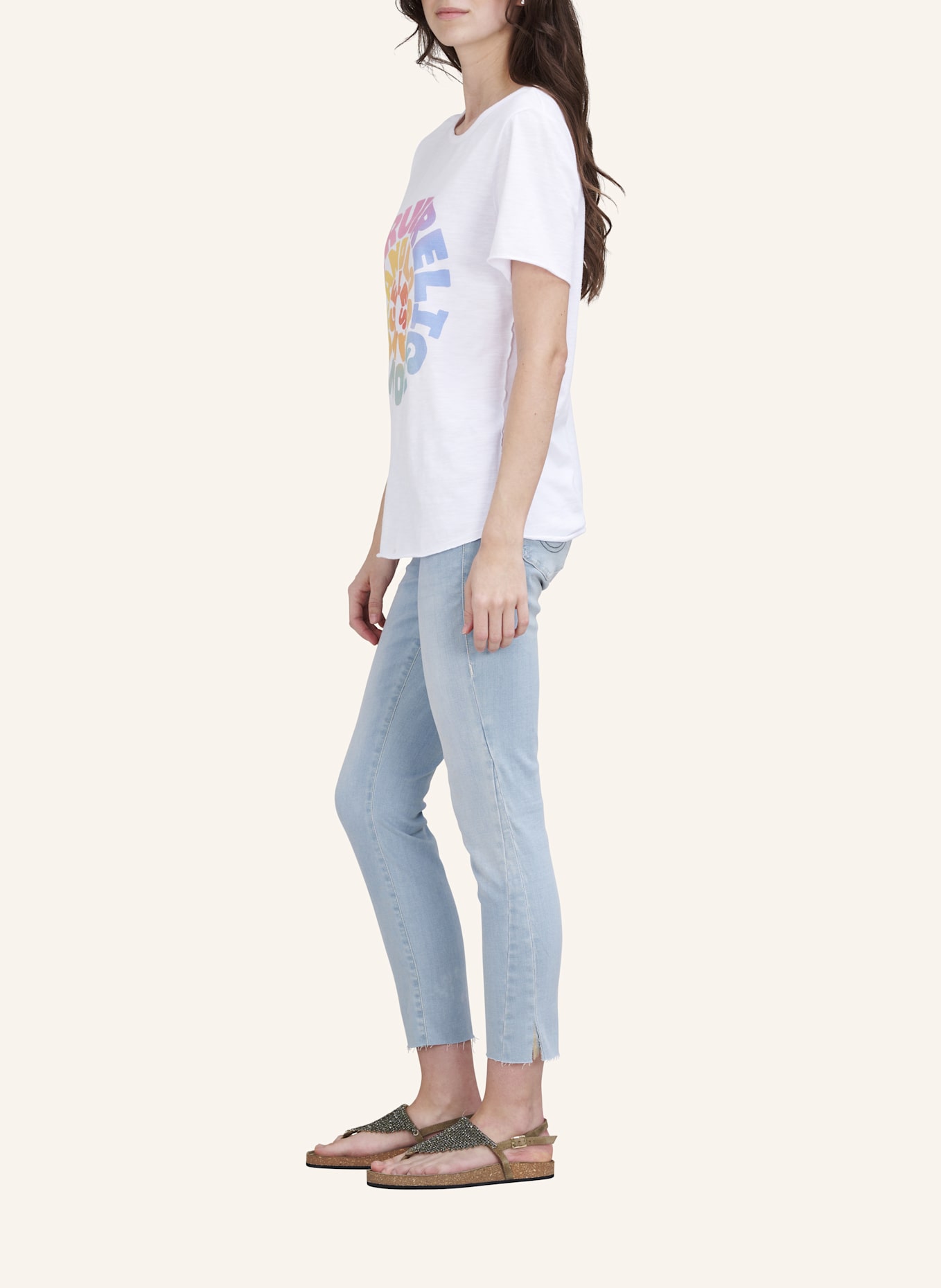 TRUE RELIGION Jeans HALLE Crop Slit: HELLBLAU/ HELLGRAU
