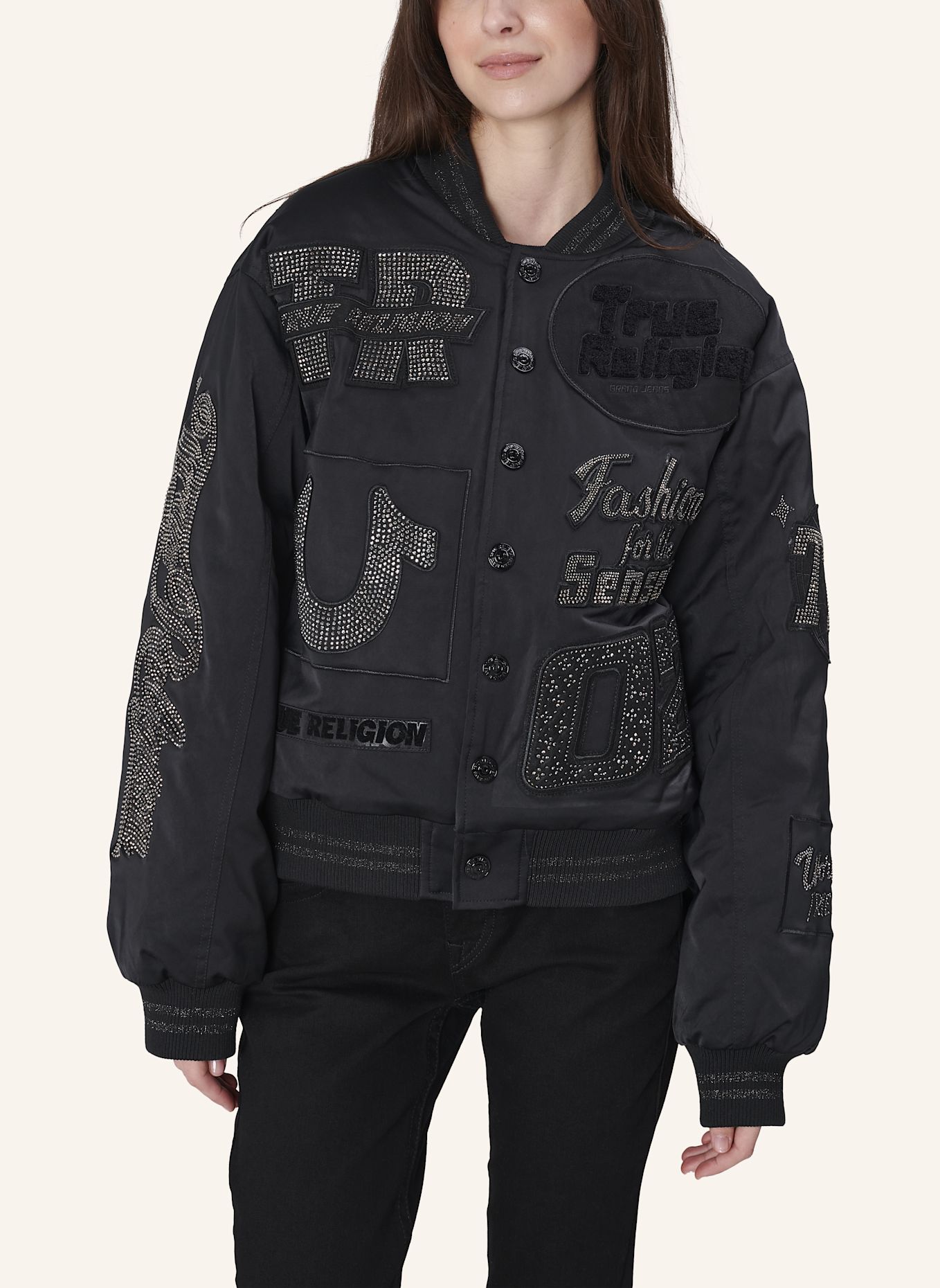 TRUE RELIGION Bomberjacke CRYSTAL: SCHWARZ