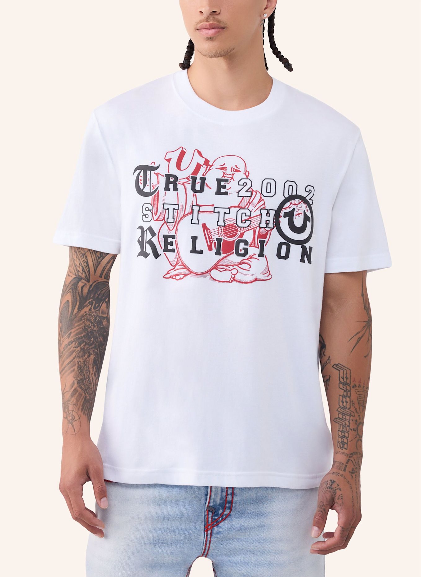 TRUE RELIGION T-Shirt BUDDHA LETTERS: WEISS