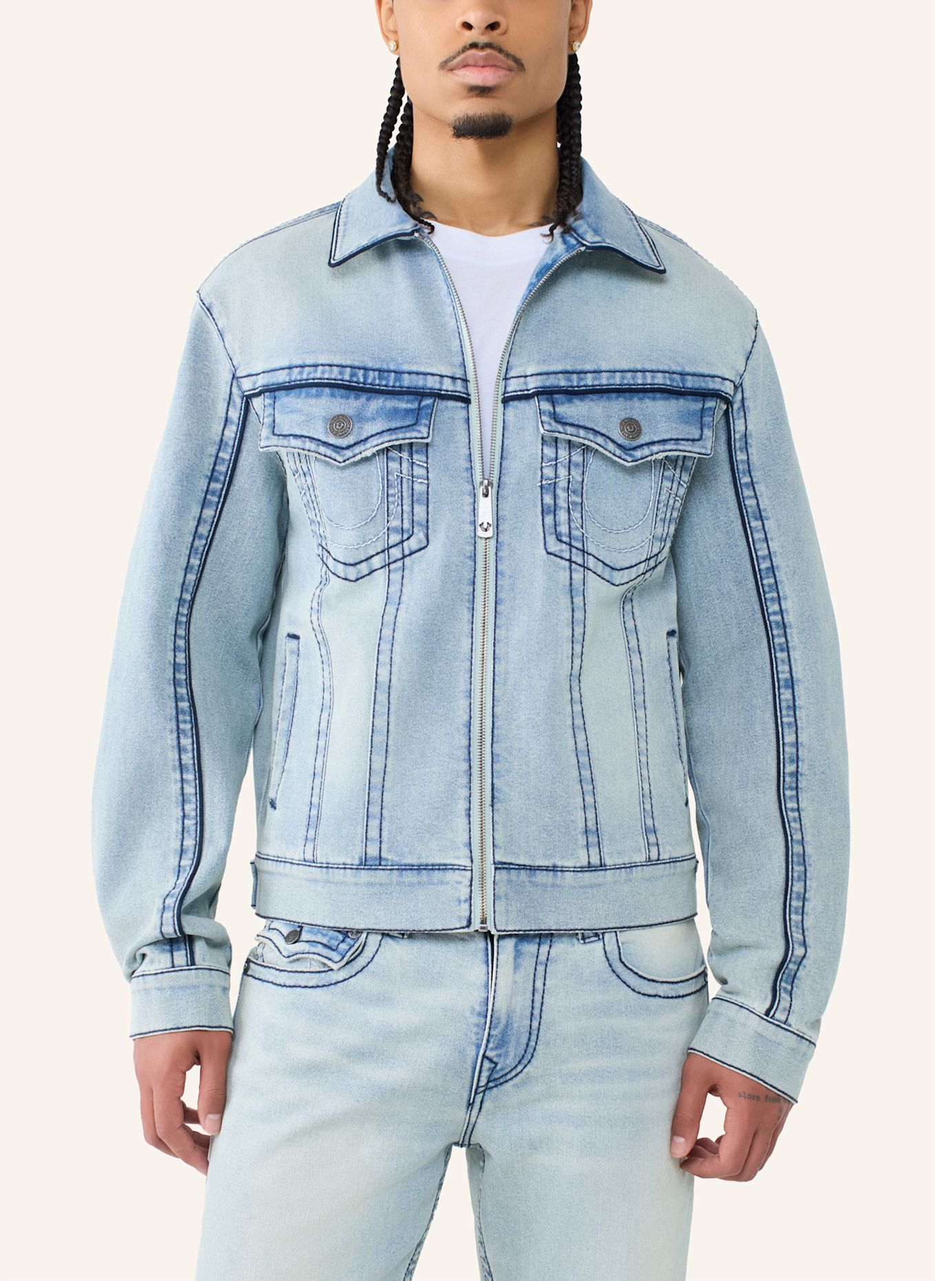 TRUE RELIGION Jeansjacke BIG T MOTO: HELLBLAU