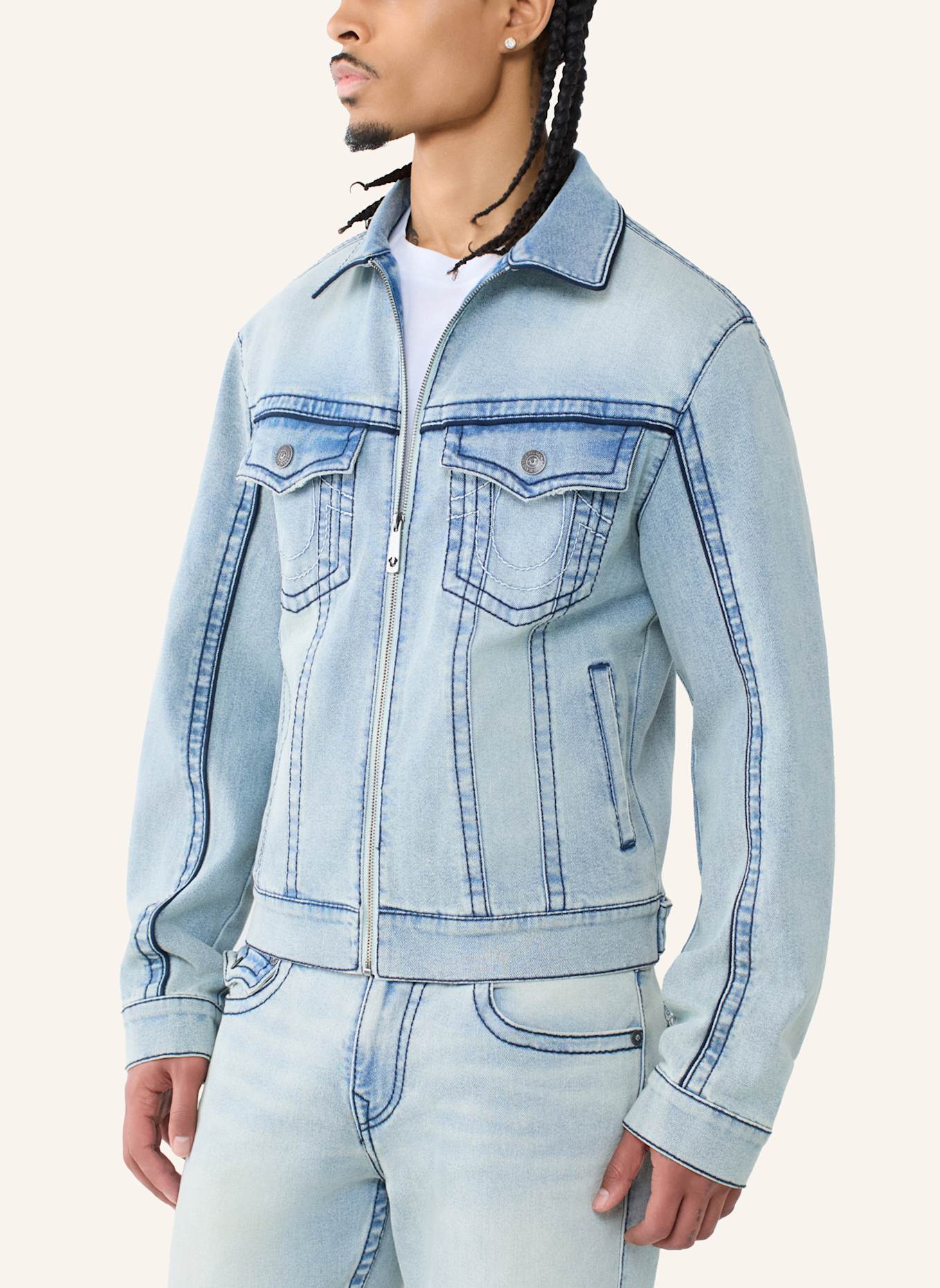 TRUE RELIGION Jeansjacke BIG T MOTO: HELLBLAU